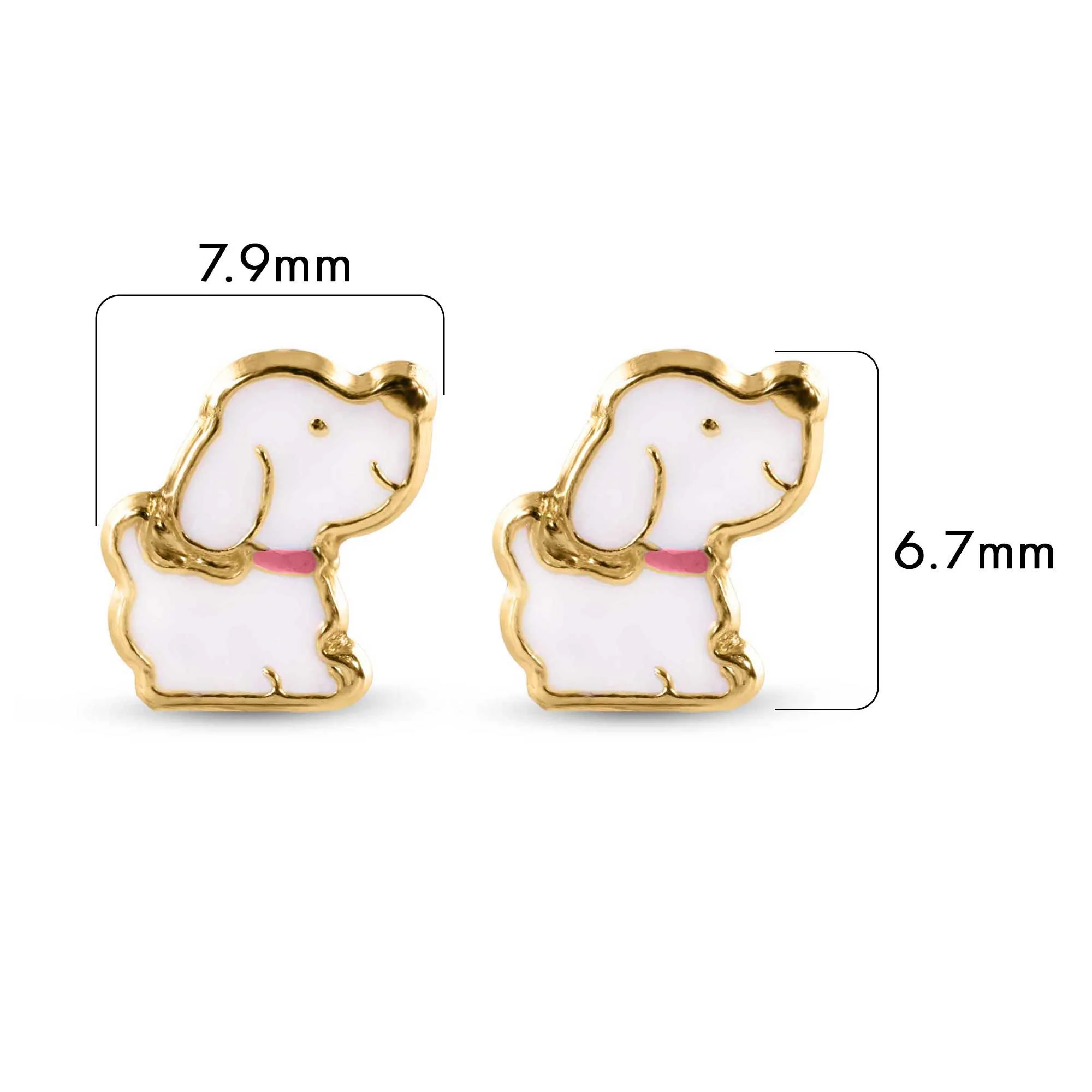 14E00433. - 14 Karat Dog White Enamel Pink Leash Screw Back Earrings - Image 2
