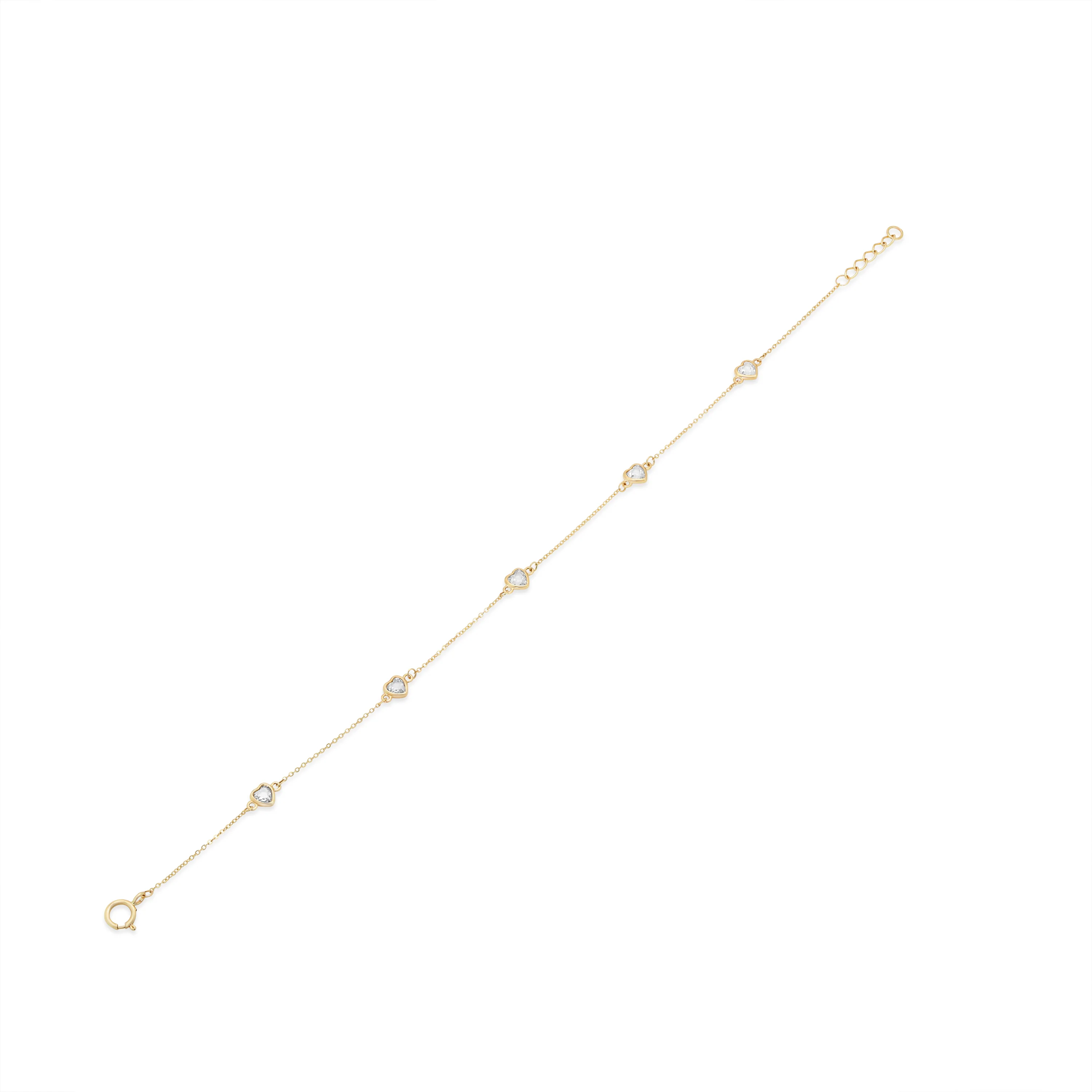14KB0001. - 14 Karat Yellow Gold Multi Heart Clear CZ Charm Adjustable Bracelet - Image 2