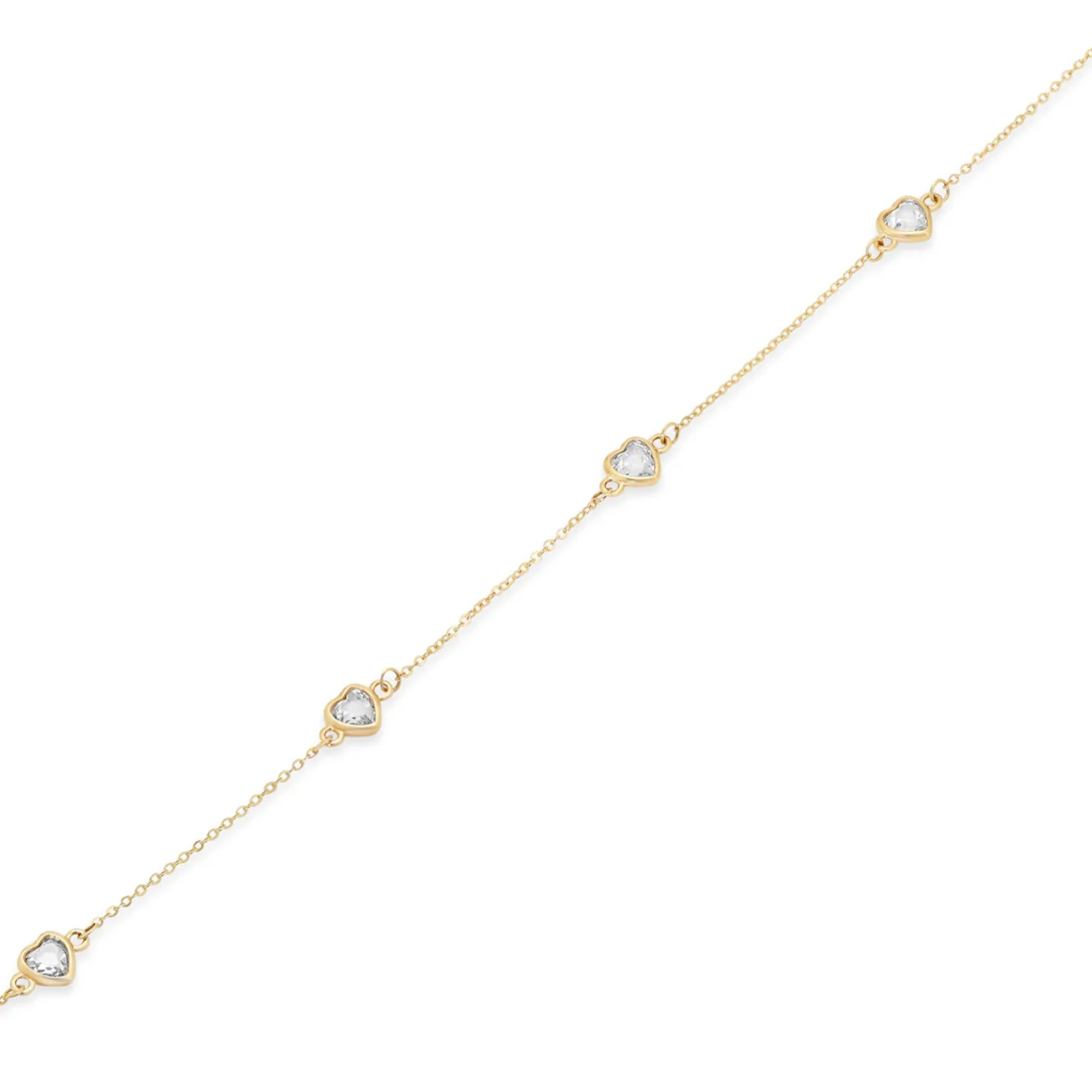 14KB0001. - 14 Karat Yellow Gold Multi Heart Clear CZ Charm Adjustable Bracelet - Image 3
