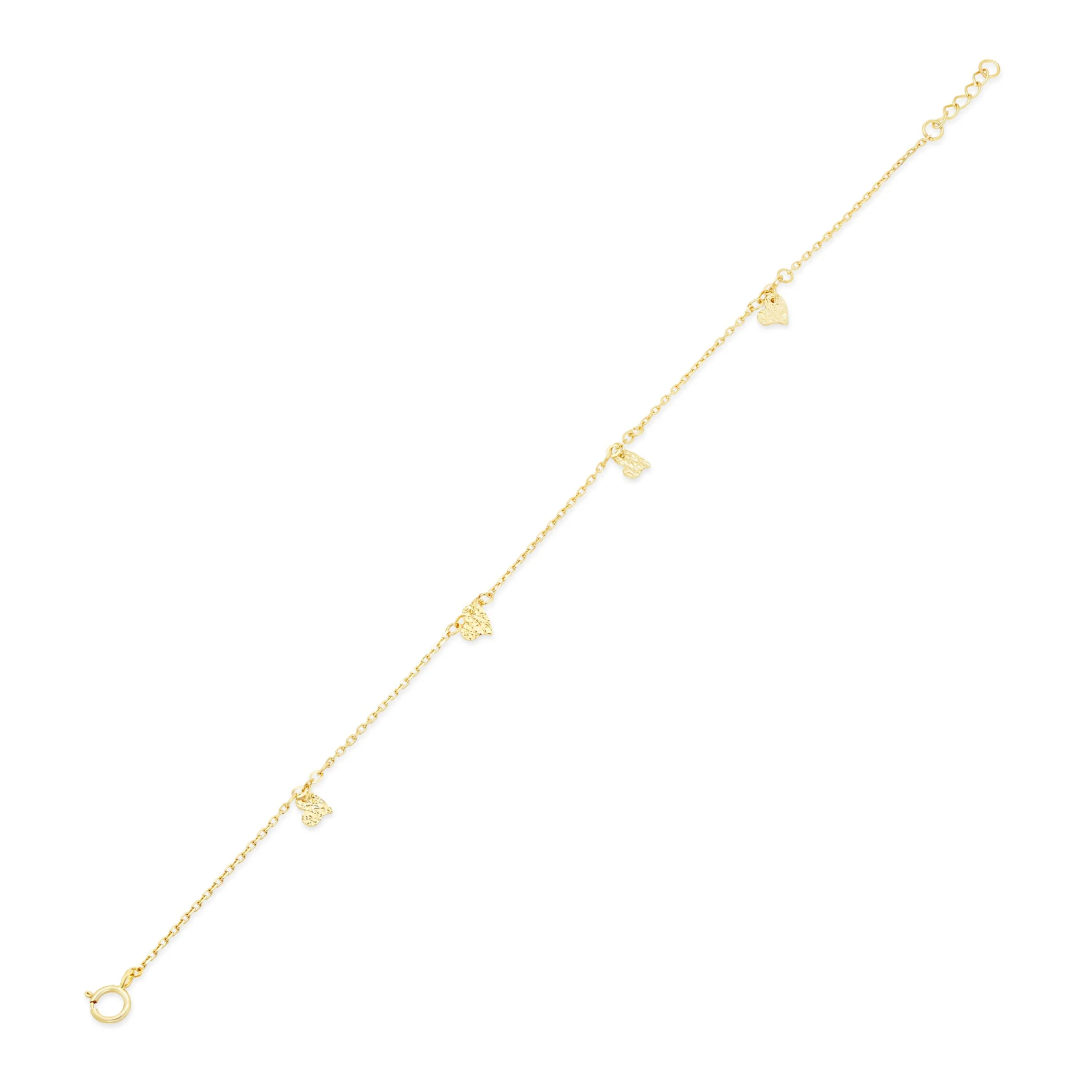 14KB0003. - 14 Karat Yellow Gold Diamond Cut Heart Charms 4mm Adjustable Bracelet - Image 2