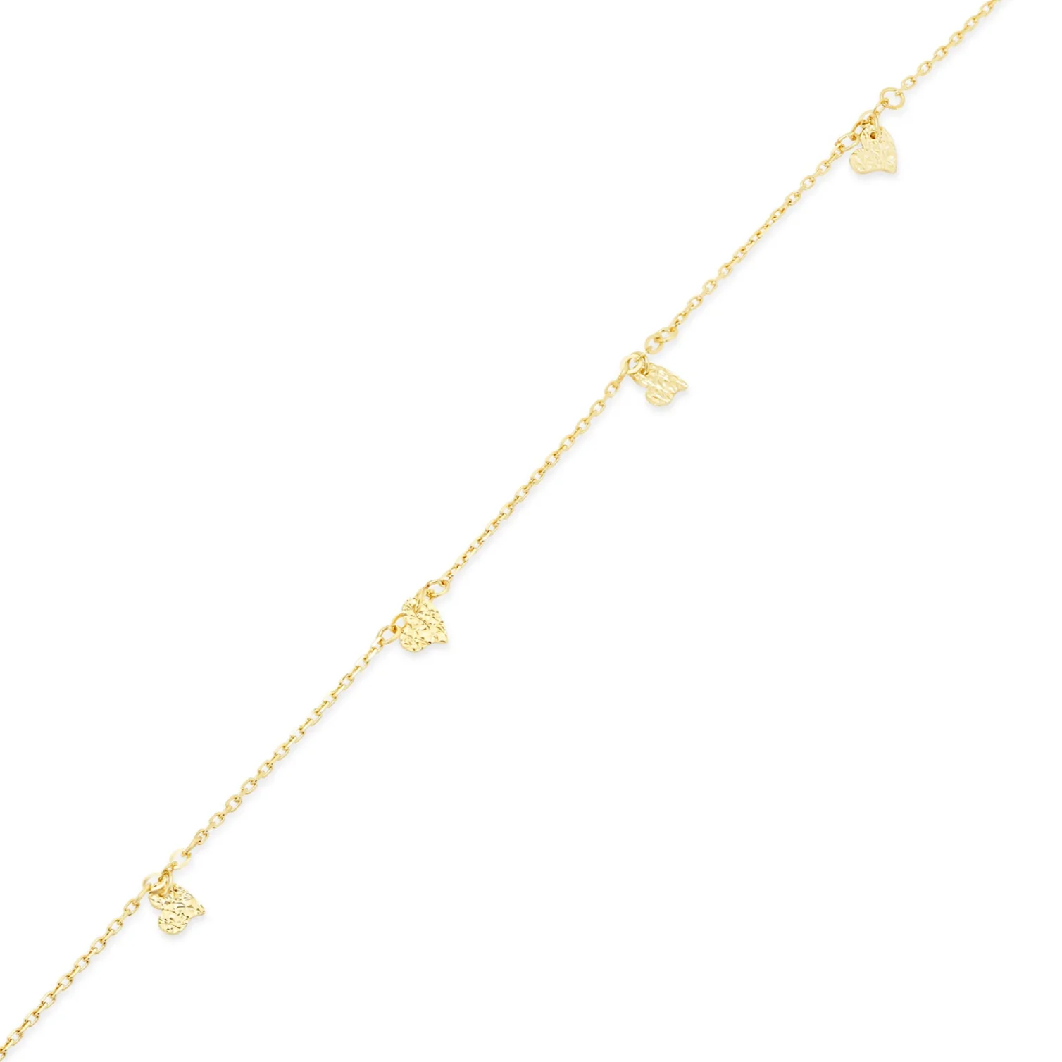 14KB0003. - 14 Karat Yellow Gold Diamond Cut Heart Charms 4mm Adjustable Bracelet - Image 3