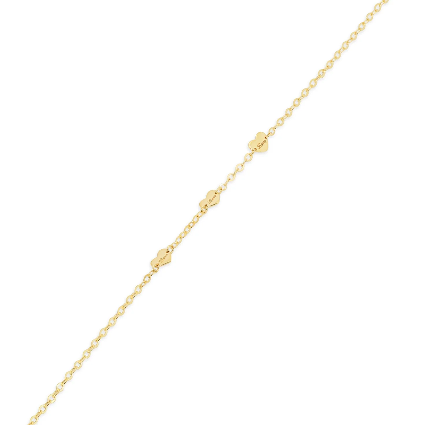 14KB0006. - 14 Karat Yellow Gold Heart Engraved Love Charm Adjustable Bracelet - Image 3