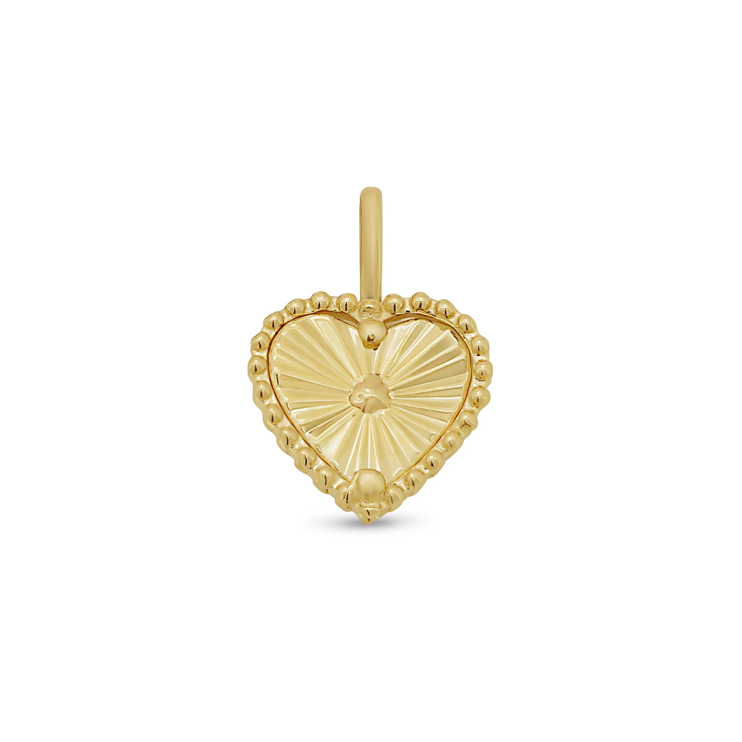 14KP0006. - 14 Karat Yellow Gold 9mm Diamond Cut Beaded Heart Pendant