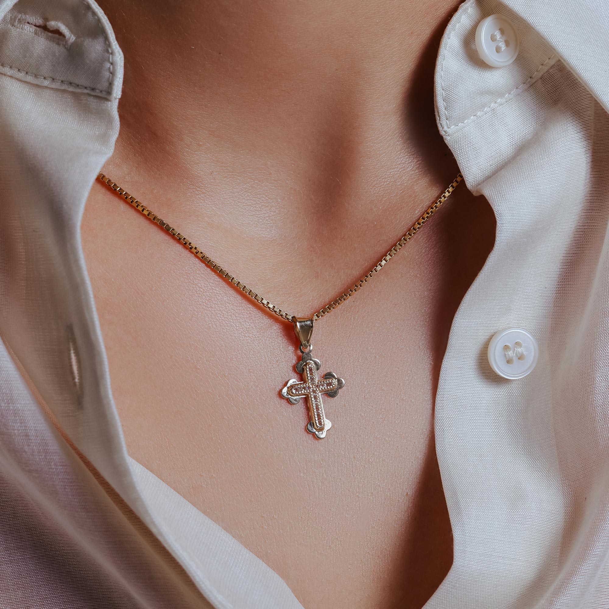 14P00049 - 14 Karat Yellow Gold Crucifix Clear CZ Pendant - Image 2