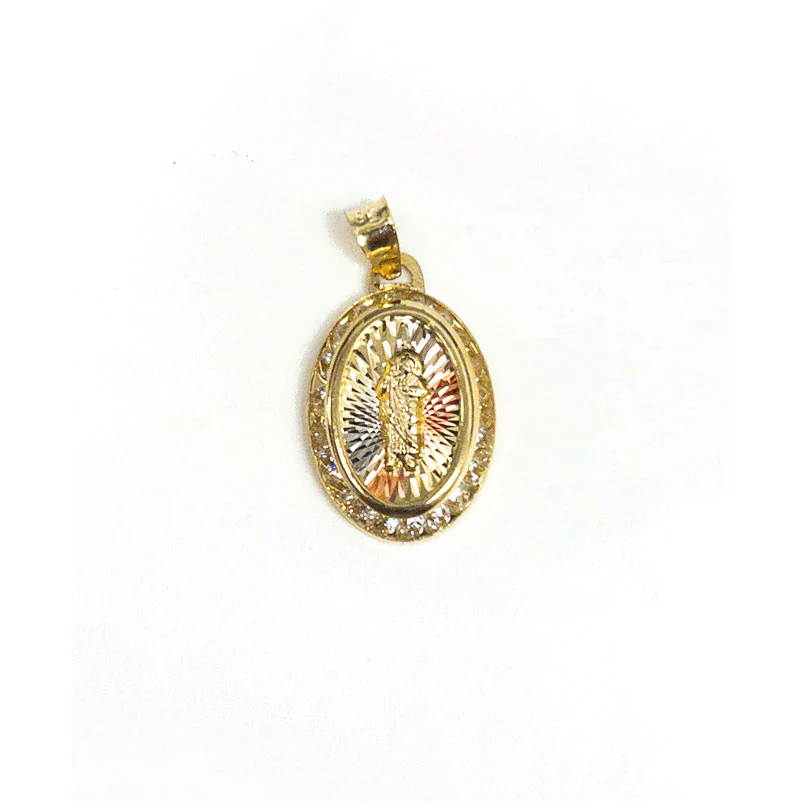 14P00122. - 14 Karat Yellow Gold 3 Tone Diamond Cut CZ St. Jude Medallion Pendant - Image 2