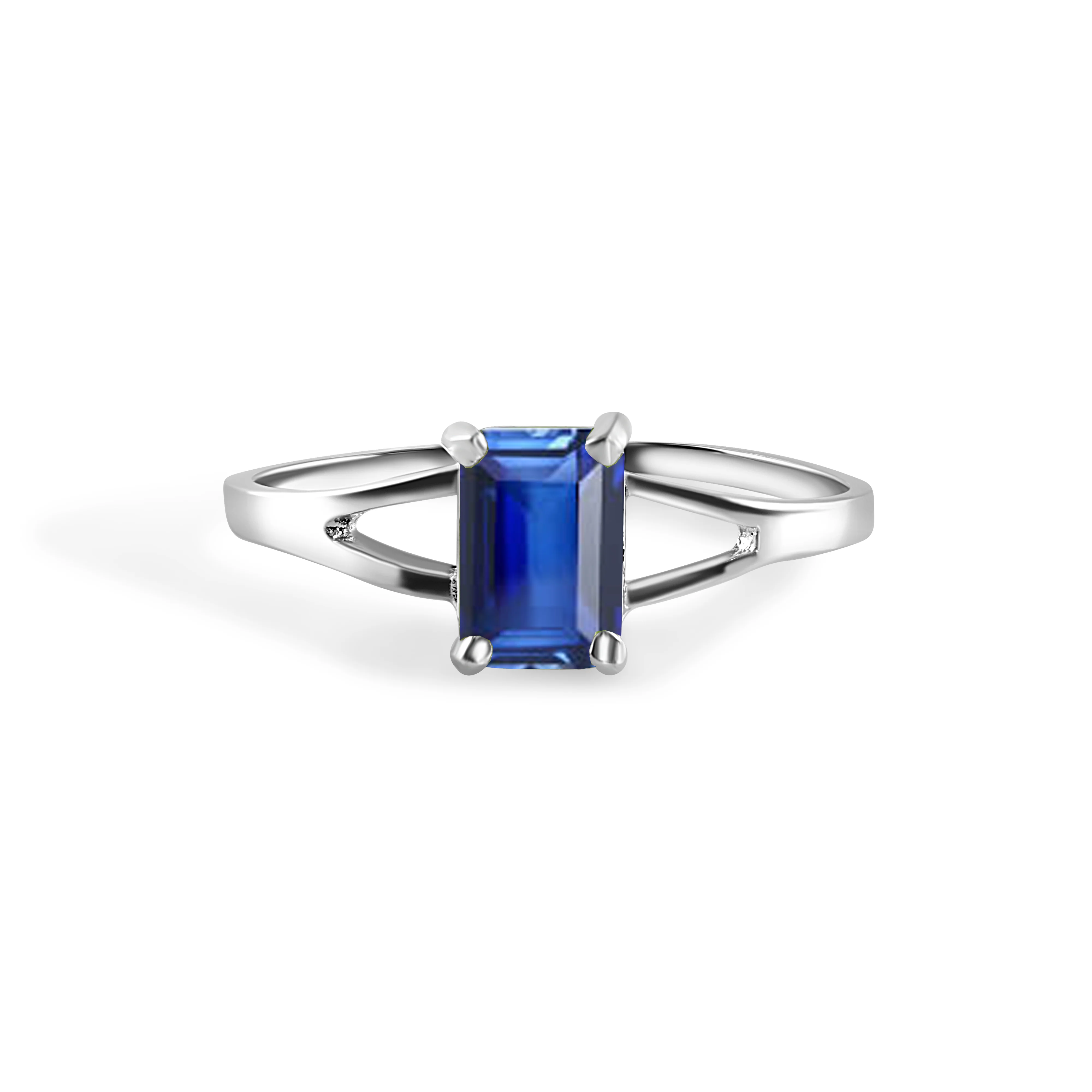 Rhodium Plated 925 Sterling Silver Emerald Cut Birthstone Ring- SPR00007 - Image 4