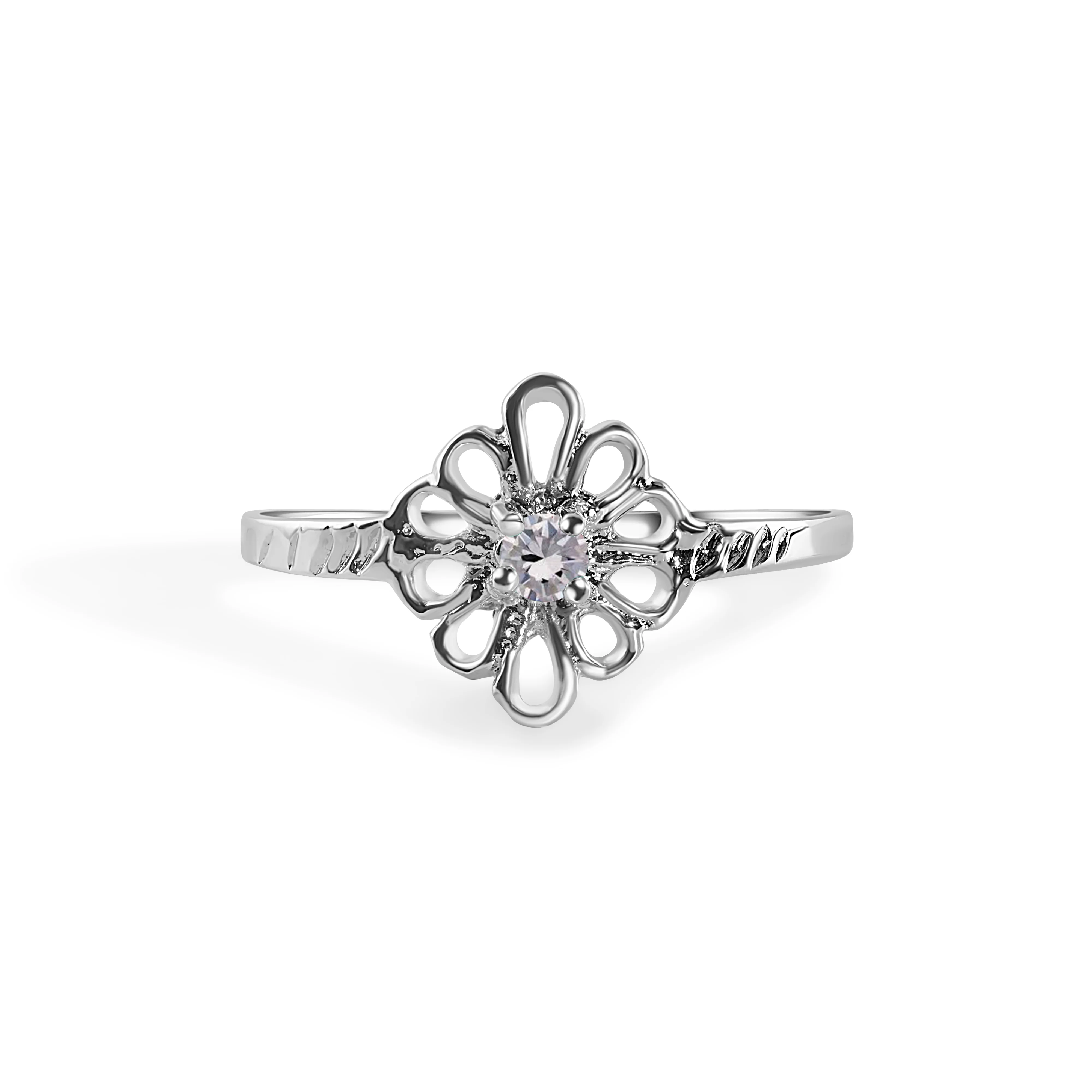 Rhodium Plated 925 Sterling Silverr Filigree Birthstone Ring- SPR00008 - Image 5