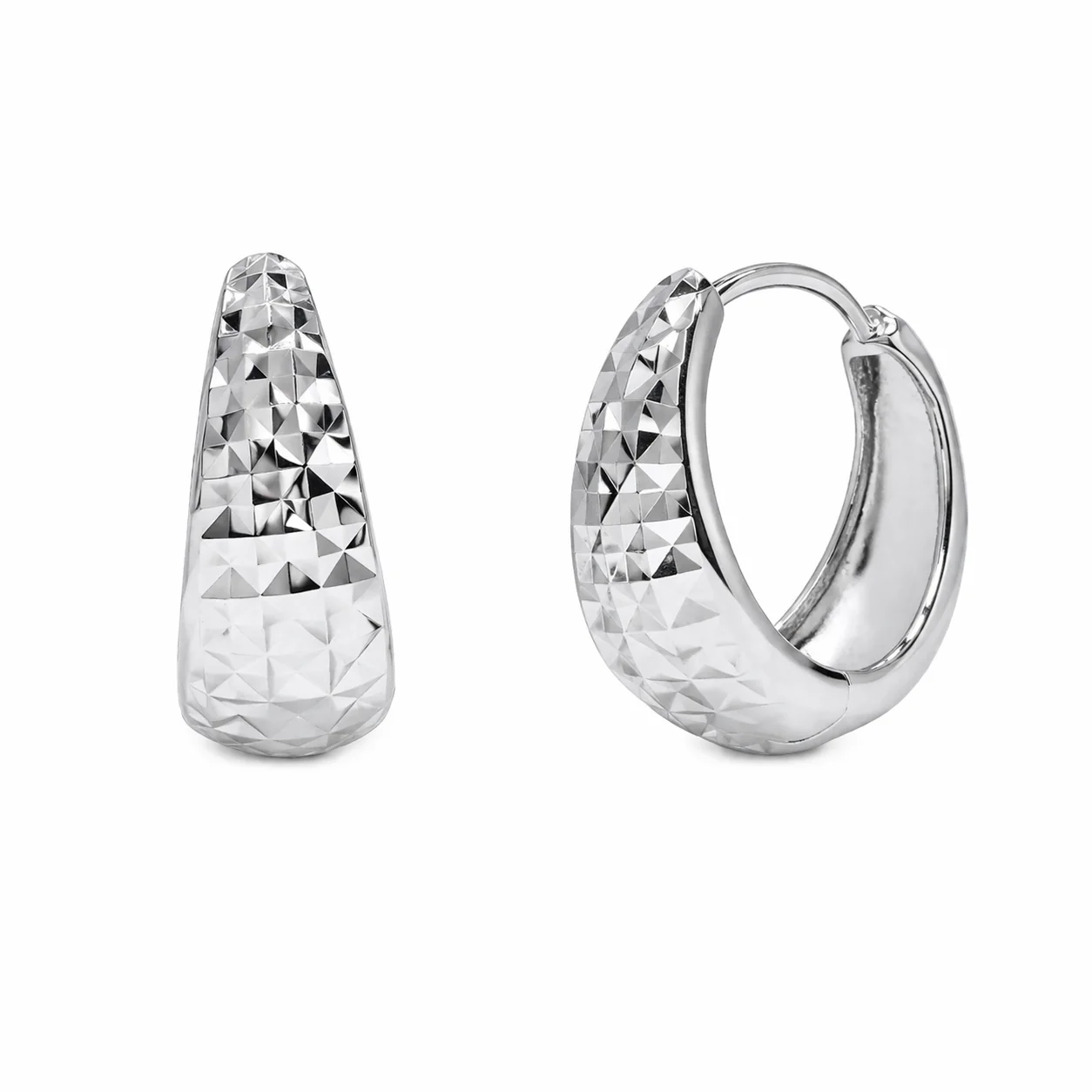 925 Silver Diamond Cut Hoop Earrings - GME00159