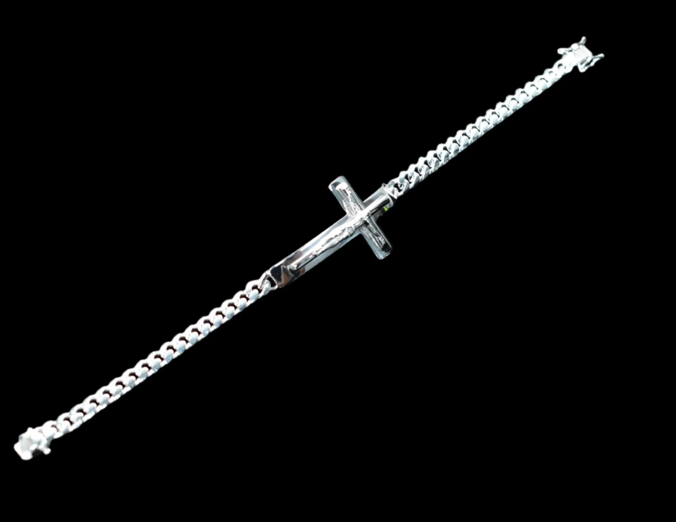 925 Sterling Silver Curb 6.1mm Jesus Christ Cross Bracelet - CDIB00015 - Image 2
