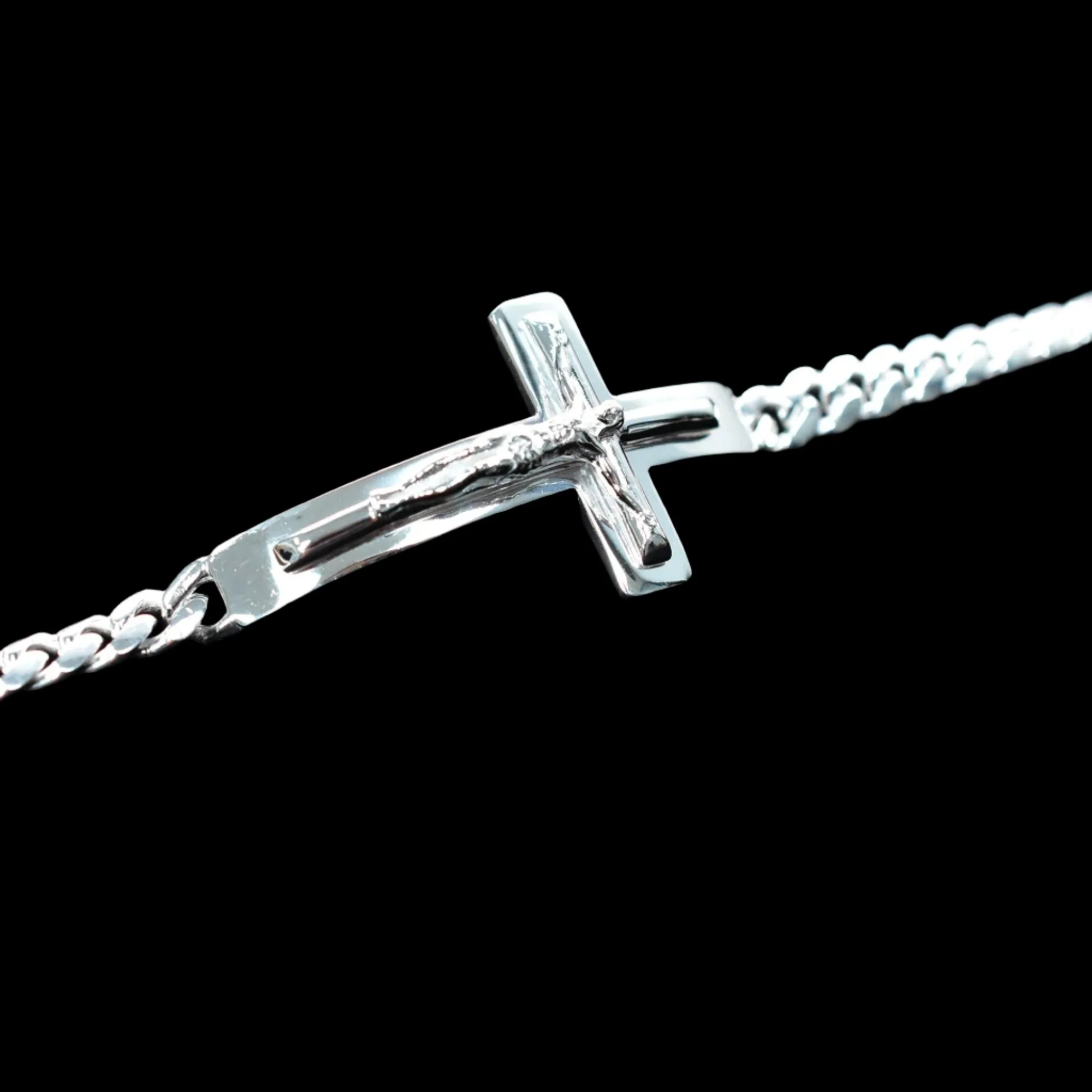 925 Sterling Silver Curb 6.1mm Jesus Christ Cross Bracelet - CDIB00015 - Image 3