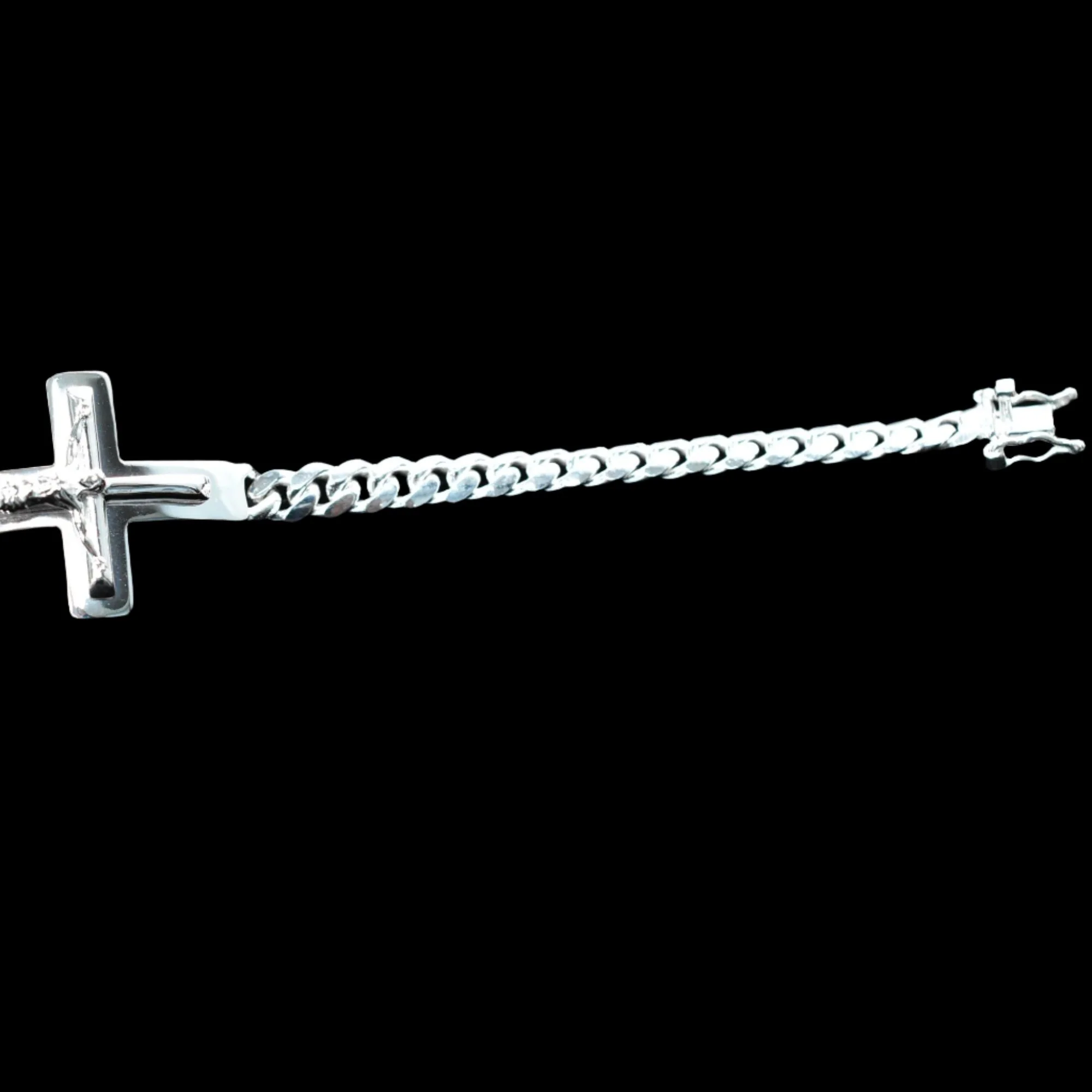 925 Sterling Silver Curb 6.1mm Jesus Christ Cross Bracelet - CDIB00015 - Image 4
