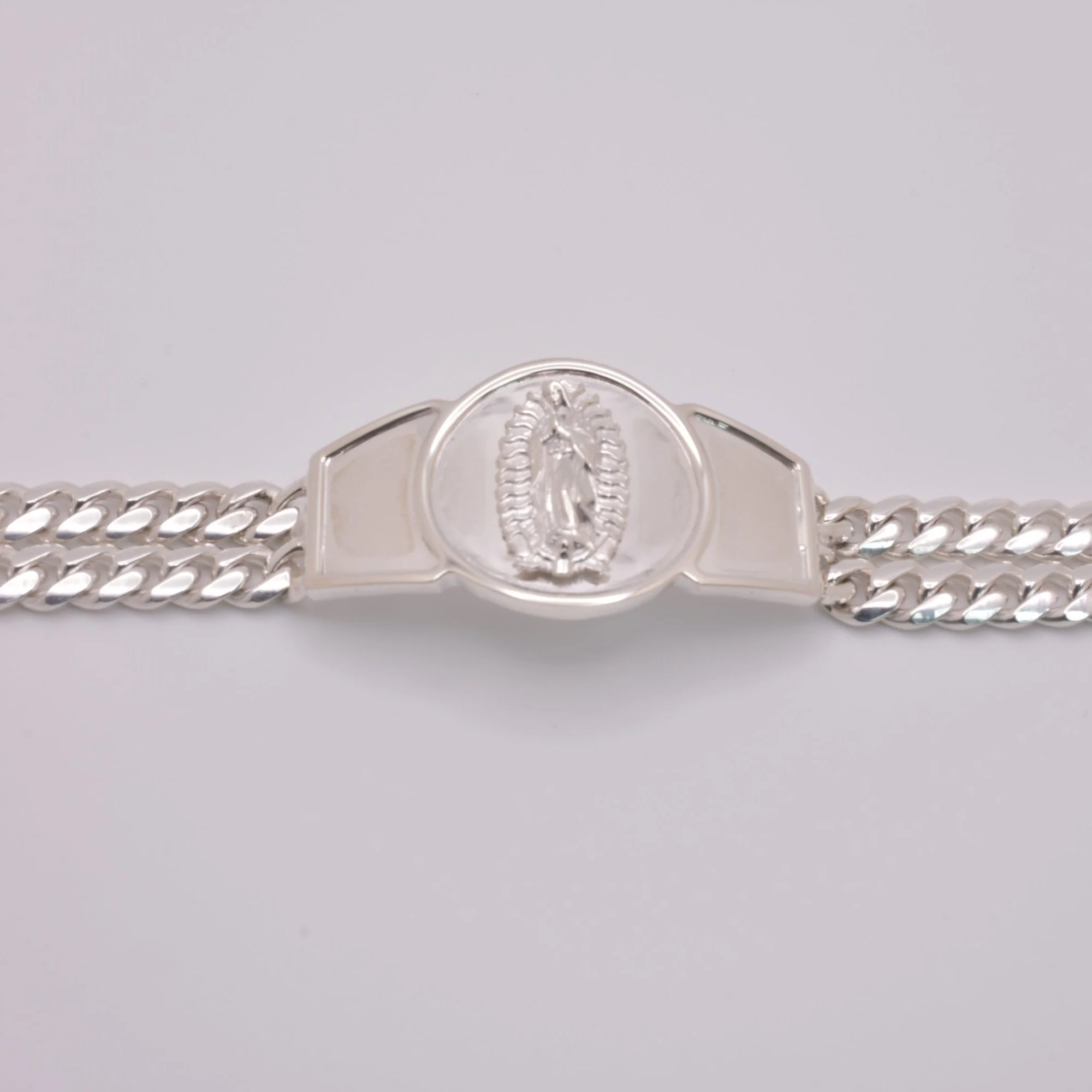 925 Sterling Silver Curb Two Strand Our Lady of Guadalupe 12.4mm Bracelet - CDIB00021 - Image 3