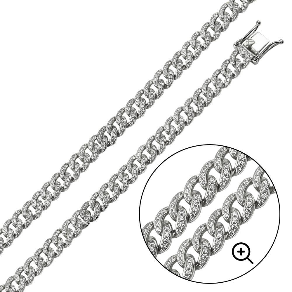 925 Sterling Silver CZ Encrusted Curb Chain or Bracelet - Image 2