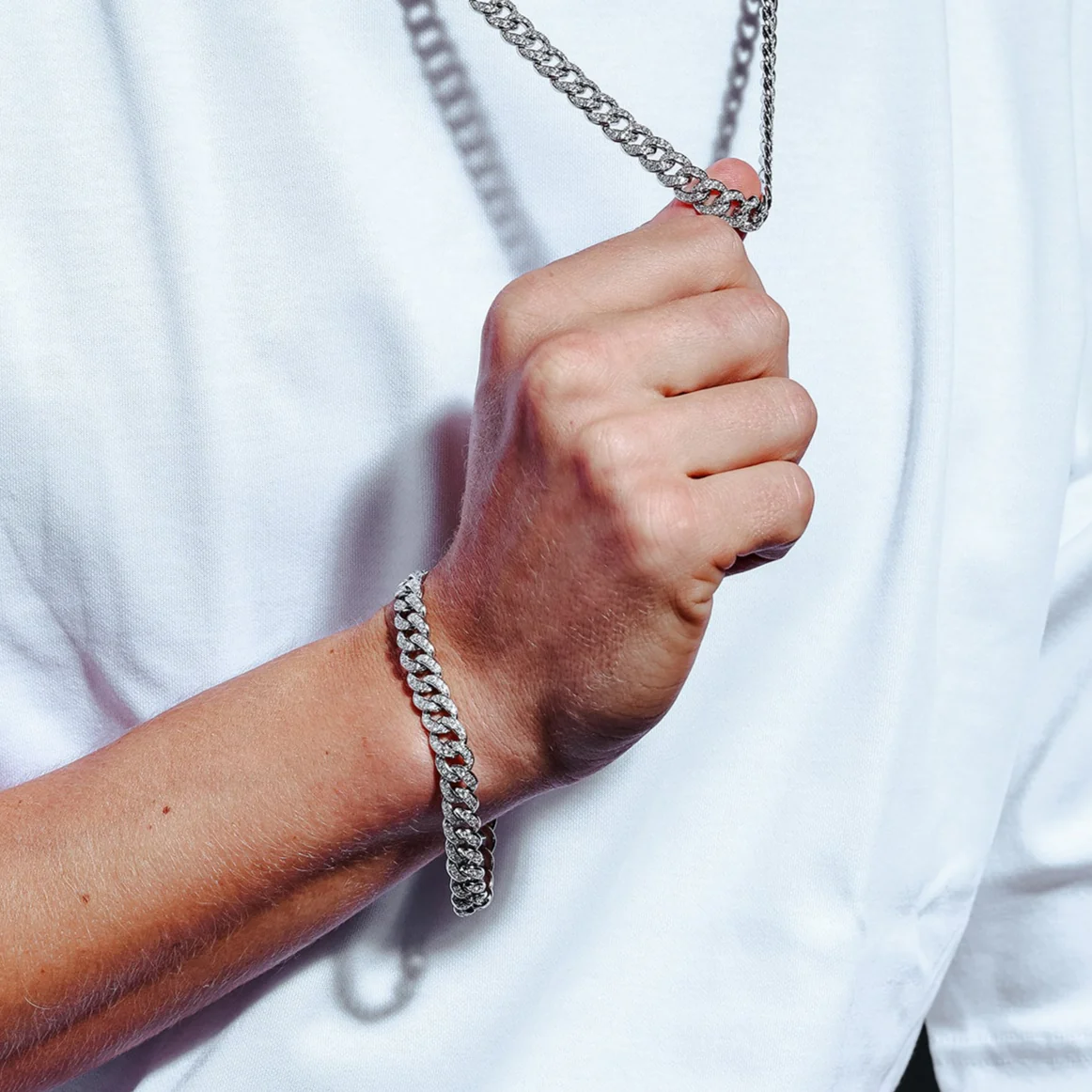 925 Sterling Silver CZ Encrusted Curb Chain or Bracelet - Image 5
