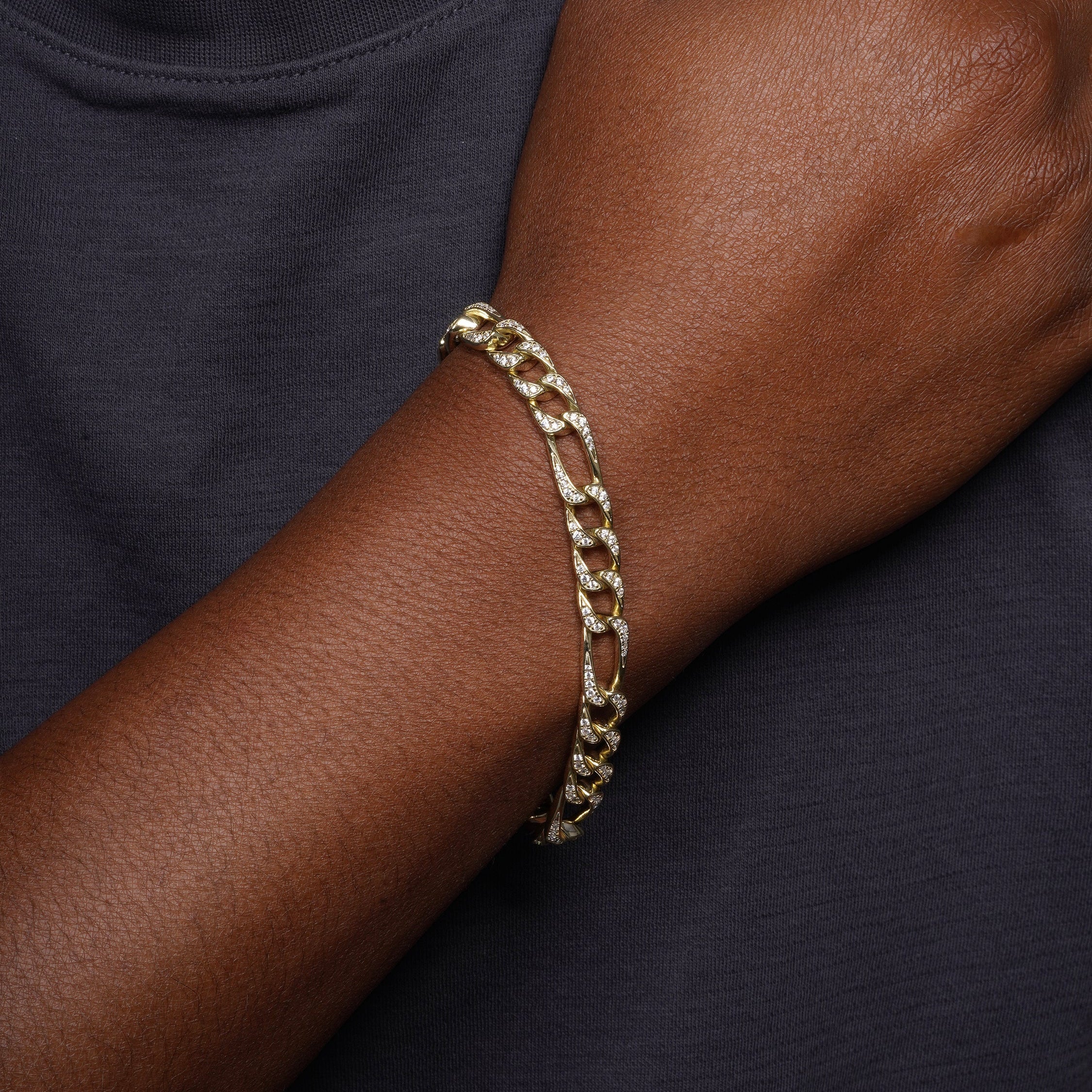925 Sterling Silver CZ Encrusted Figaro Chain or Bracelet - Image 10