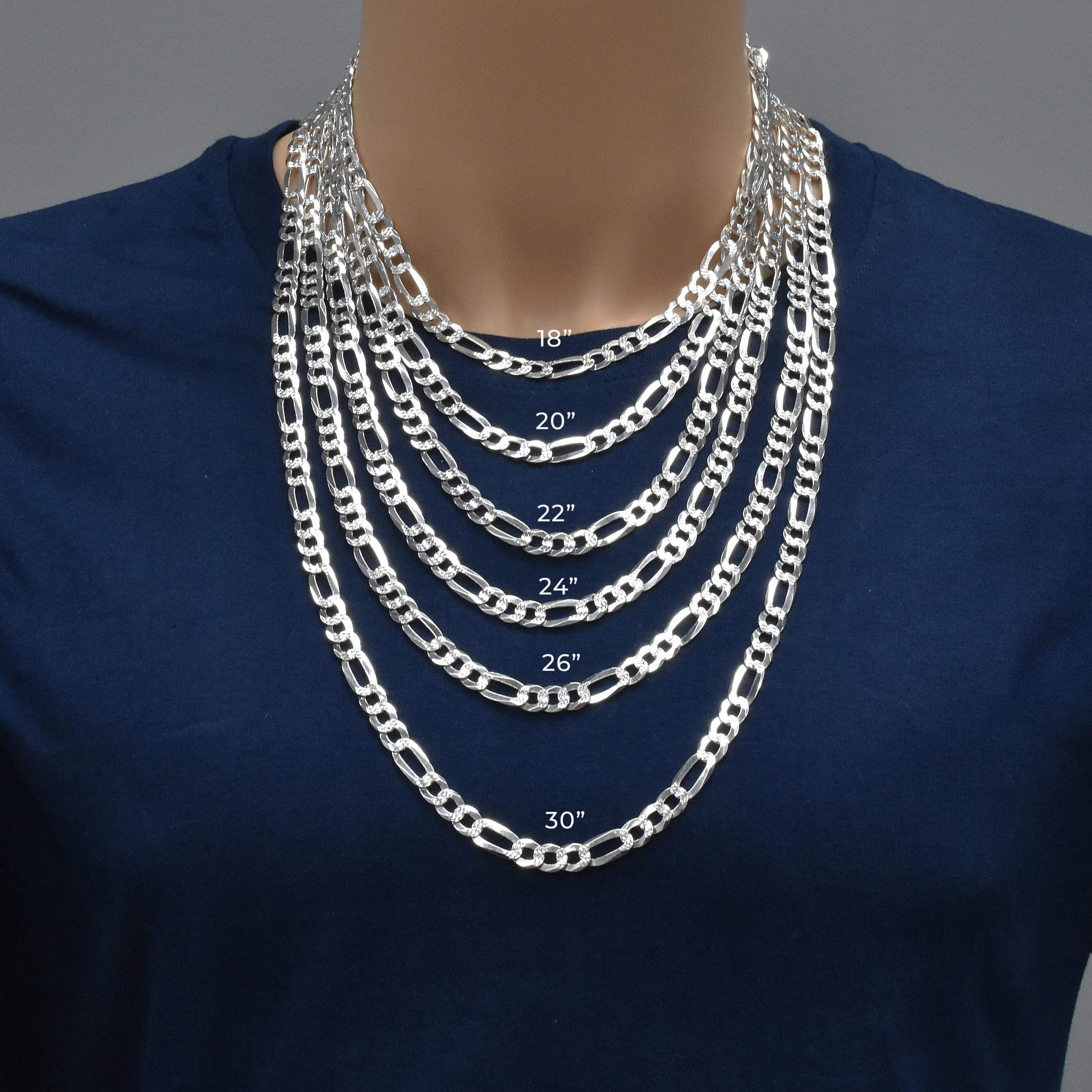 925 Sterling Silver Diamond Cut Figaro Chain or Bracelet - Image 4