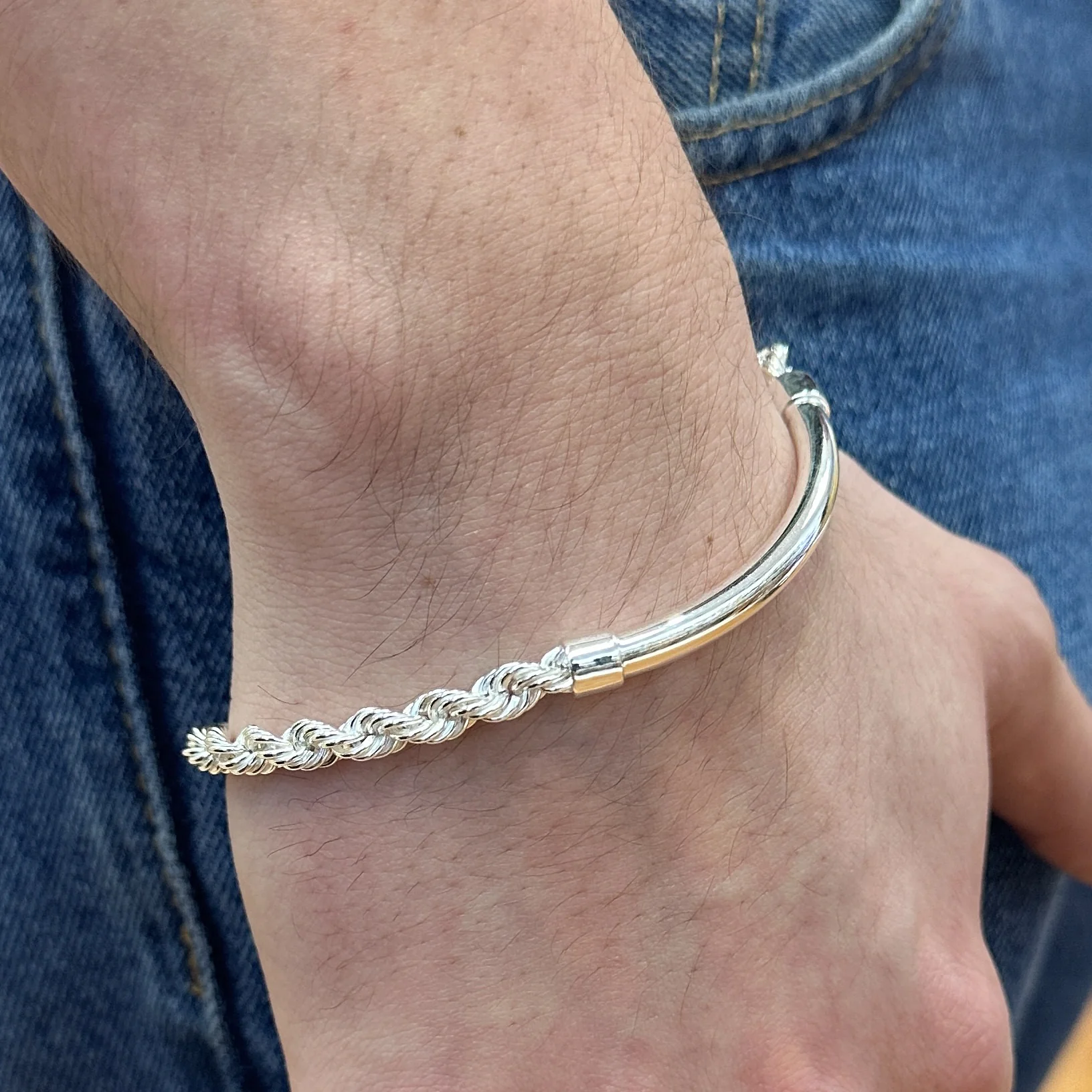 925 Sterling Silver Hollow Rope Round Bar 4mm Bracelet  - CHHB012 - Image 2