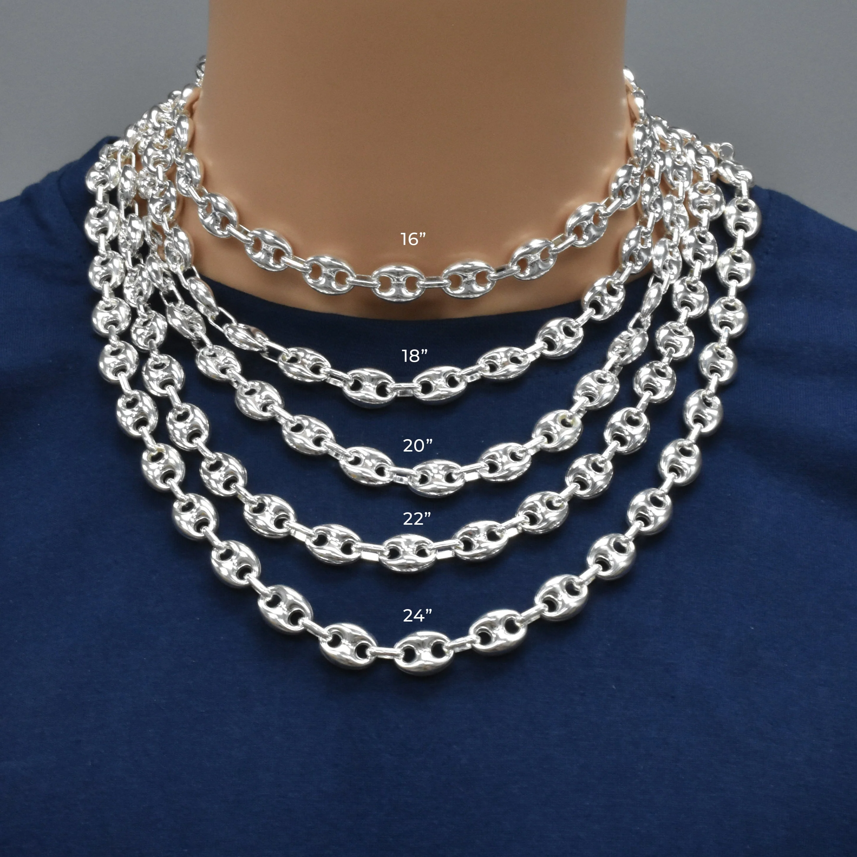 925 Sterling Silver Puffed Marina Chain or Bracelet - Image 8
