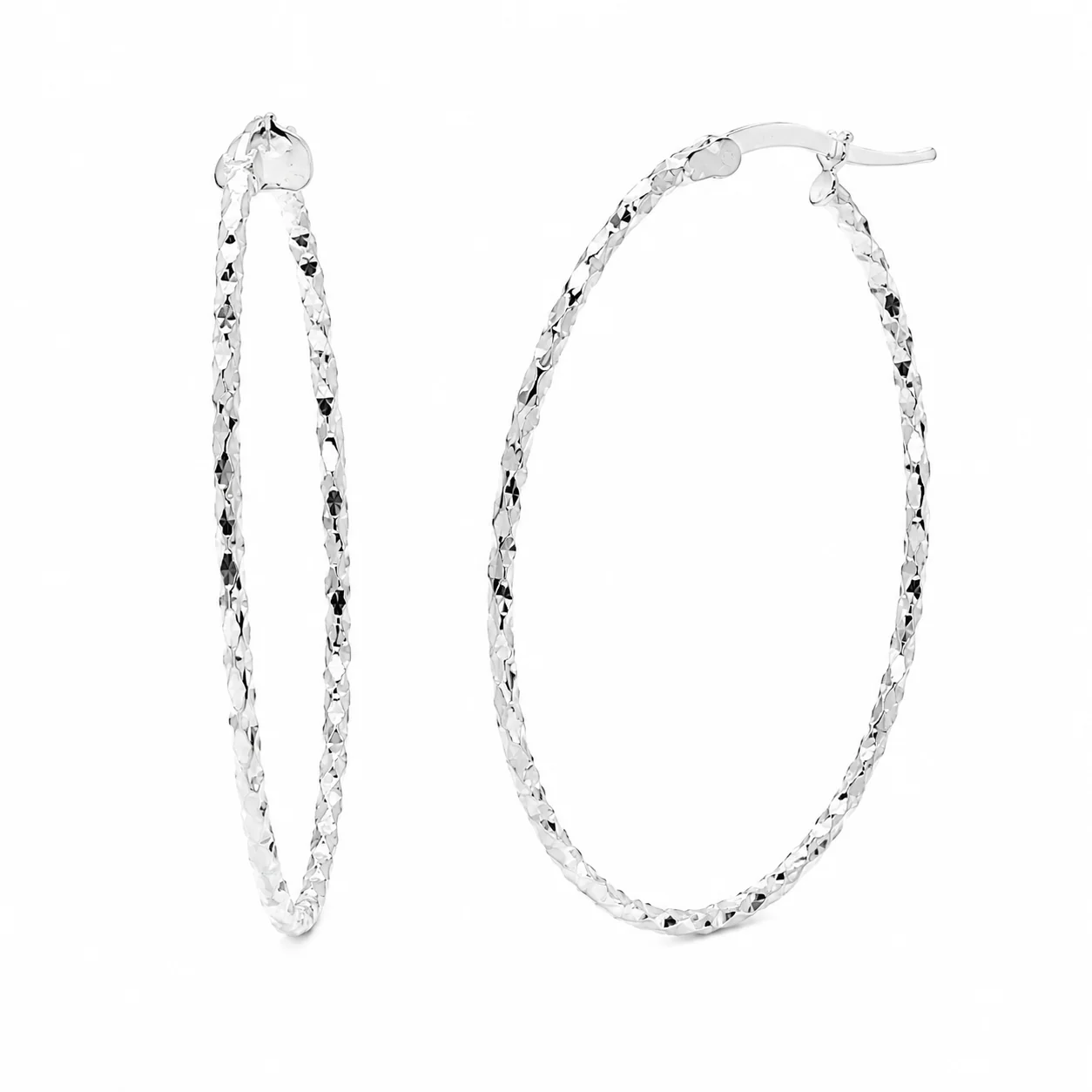 925 Sterling Silver Silver Diamond Cut Twisted Oval Hoop Earrings - ARE00054