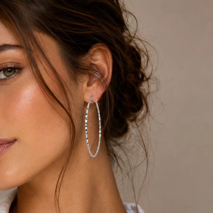 925 Sterling Silver Silver Diamond Cut Twisted Oval Hoop Earrings - ARE00054 - Image 2