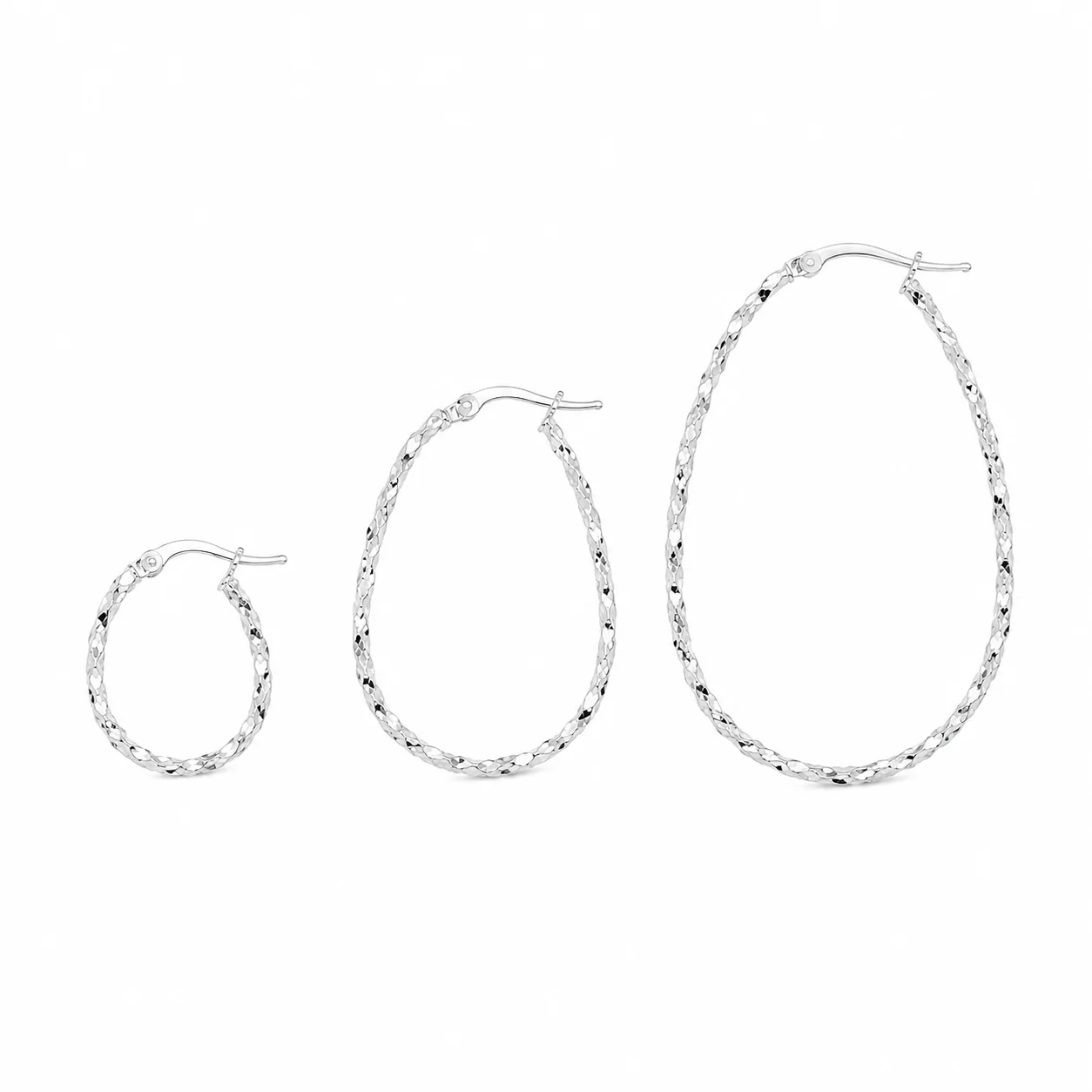 925 Sterling Silver Silver Diamond Cut Twisted Oval Hoop Earrings - ARE00054 - Image 3