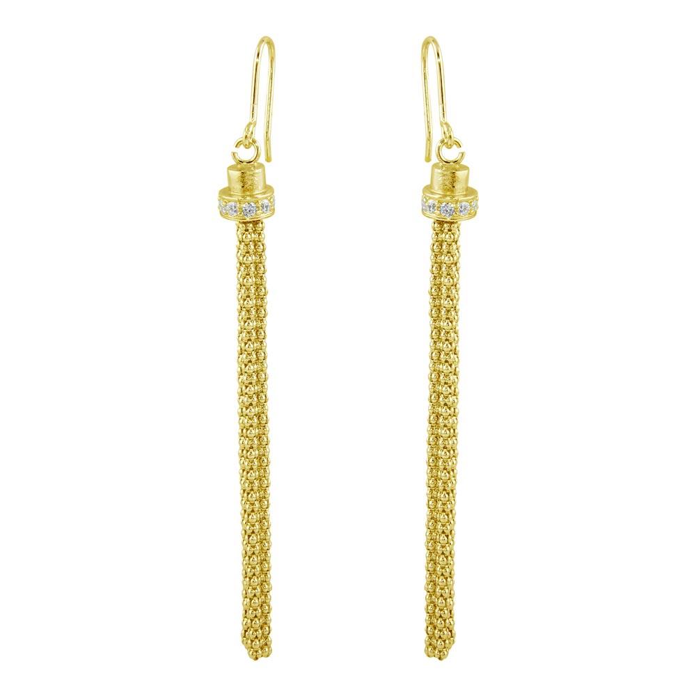 925 Sterling Silver Silver Tassel Drop Clear CZ Earrings - ARE00010RH | ARE00010GP - Image 2
