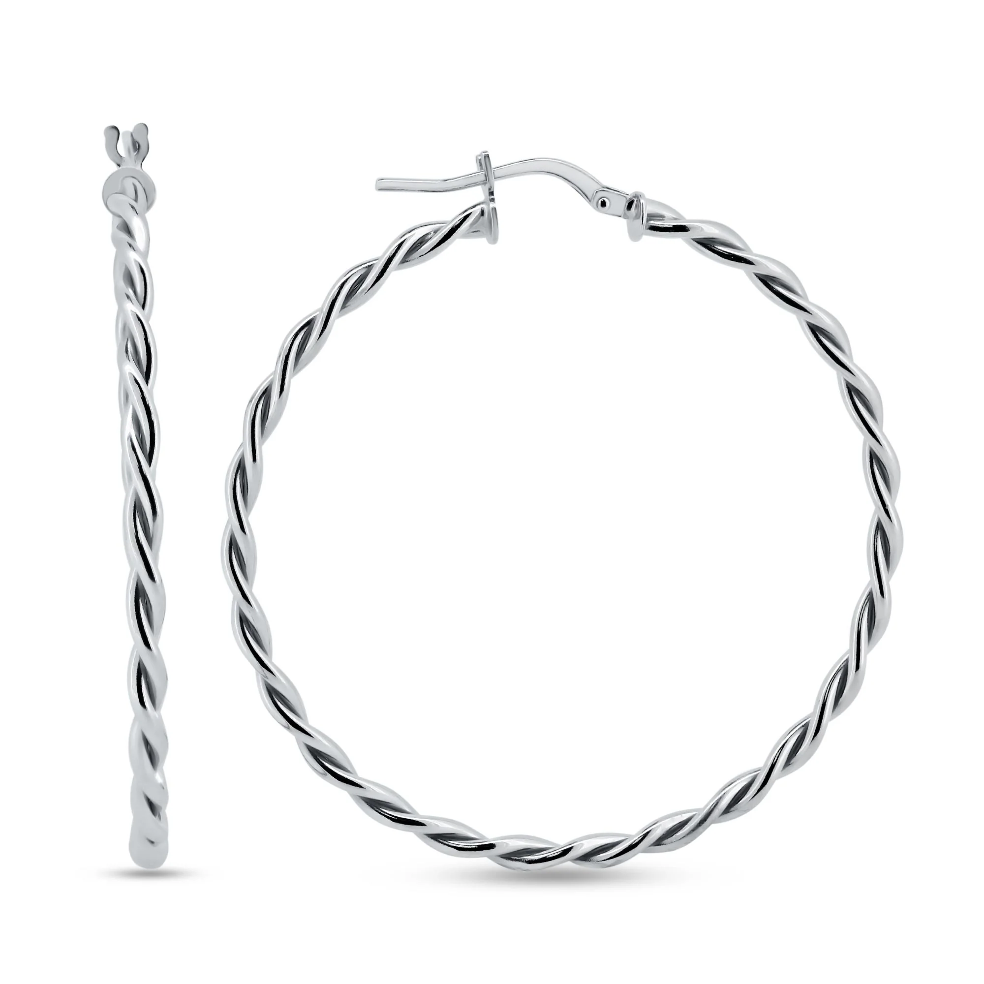 925 Sterling Silver Silver Twisted Hoop Earrings - ARE00040RH | ARE00040GP