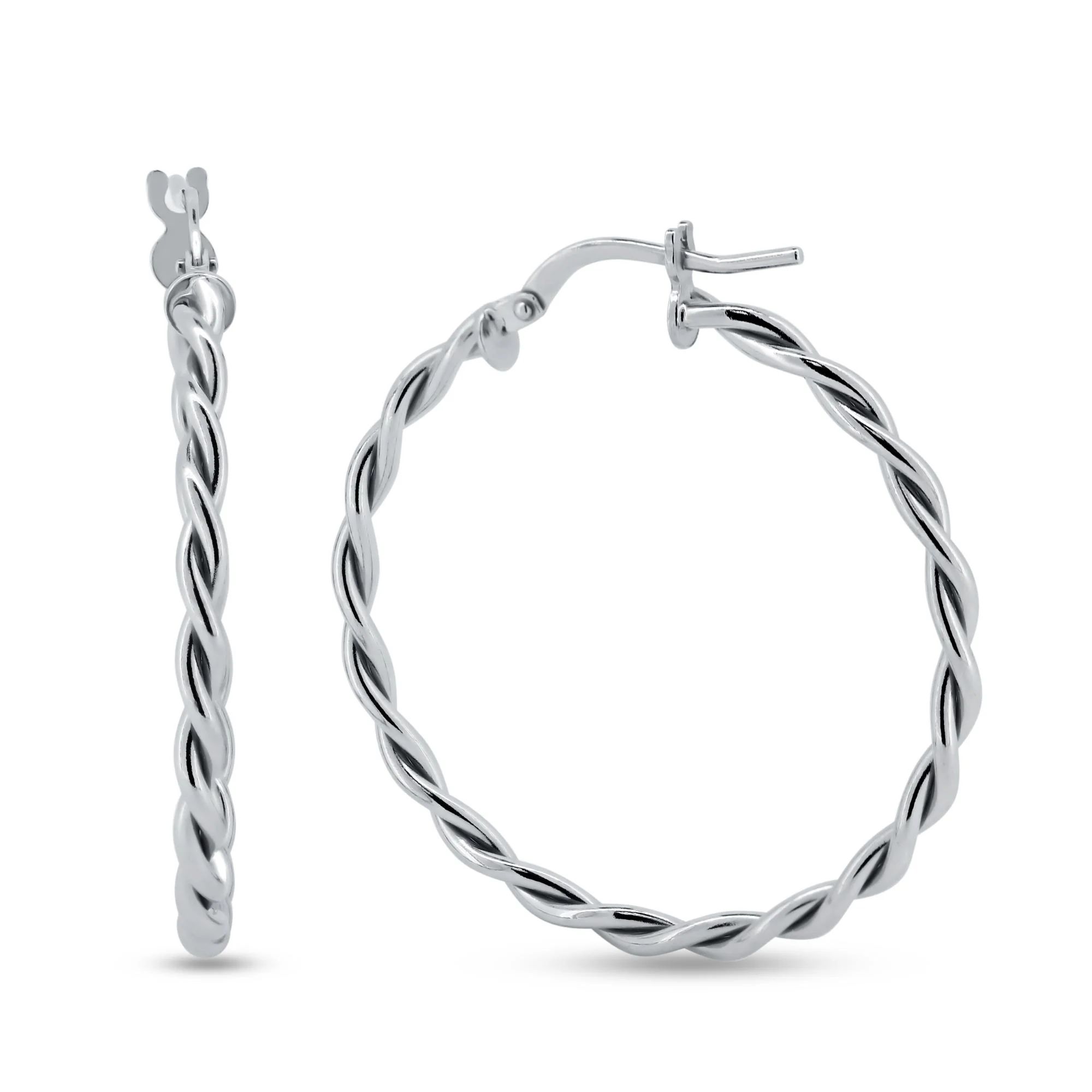 925 Sterling Silver Silver Twisted Hoop Earrings - ARE00040RH | ARE00040GP - Image 2