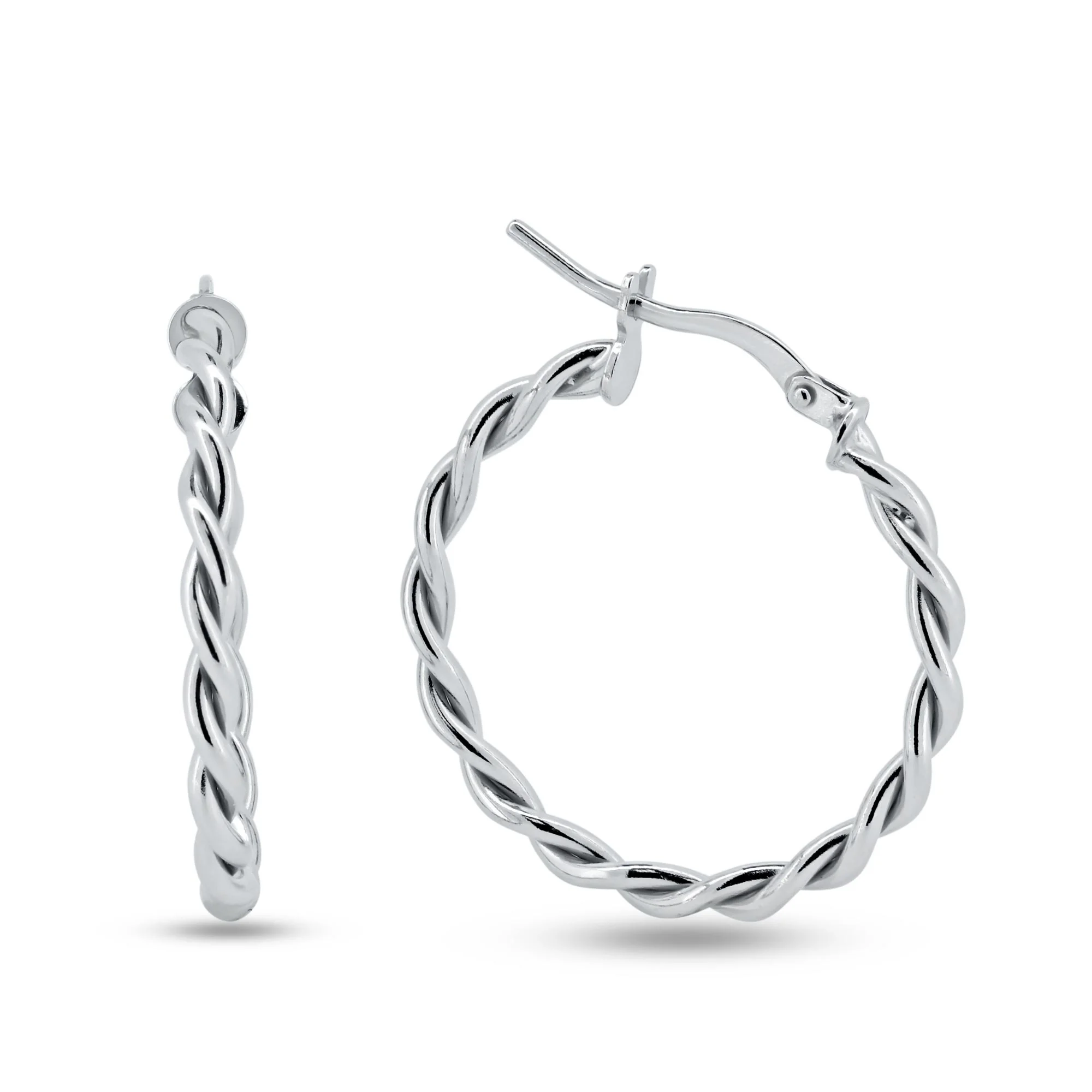925 Sterling Silver Silver Twisted Hoop Earrings - ARE00040RH | ARE00040GP - Image 3