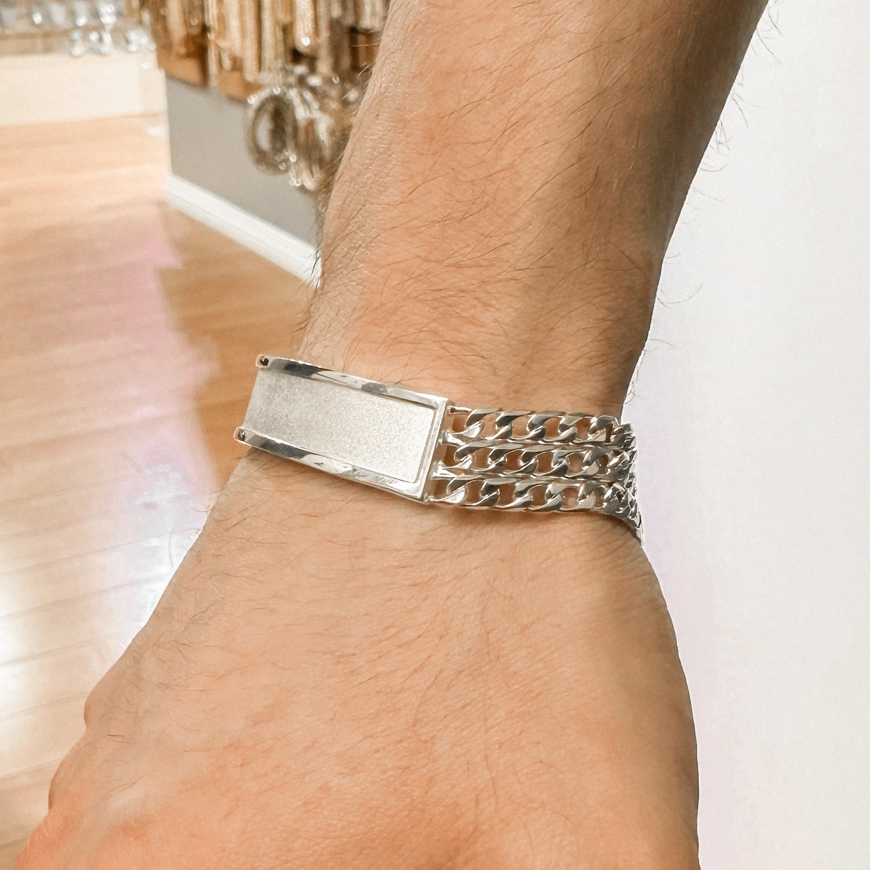 925 Sterling Silver Three Strand Curb 12mm Textured ID Bracelet - CDIB00007 - Image 2