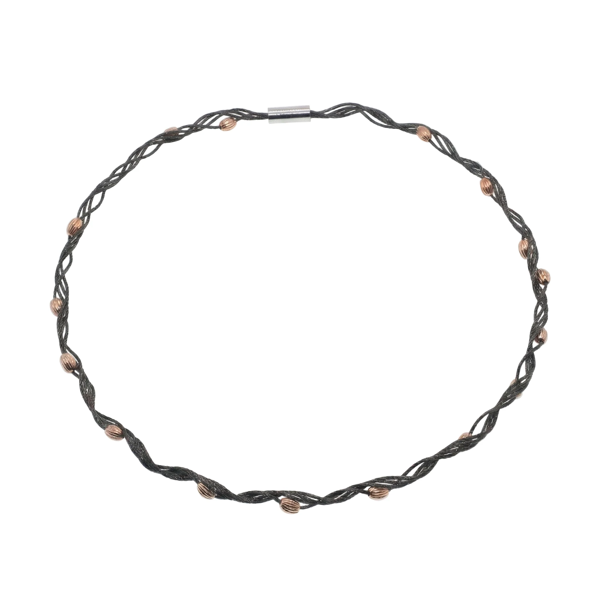 Black Rhodium Plated Sterling Silver with Rose Oval Beads Twisted Italian Necklace - SPN00038