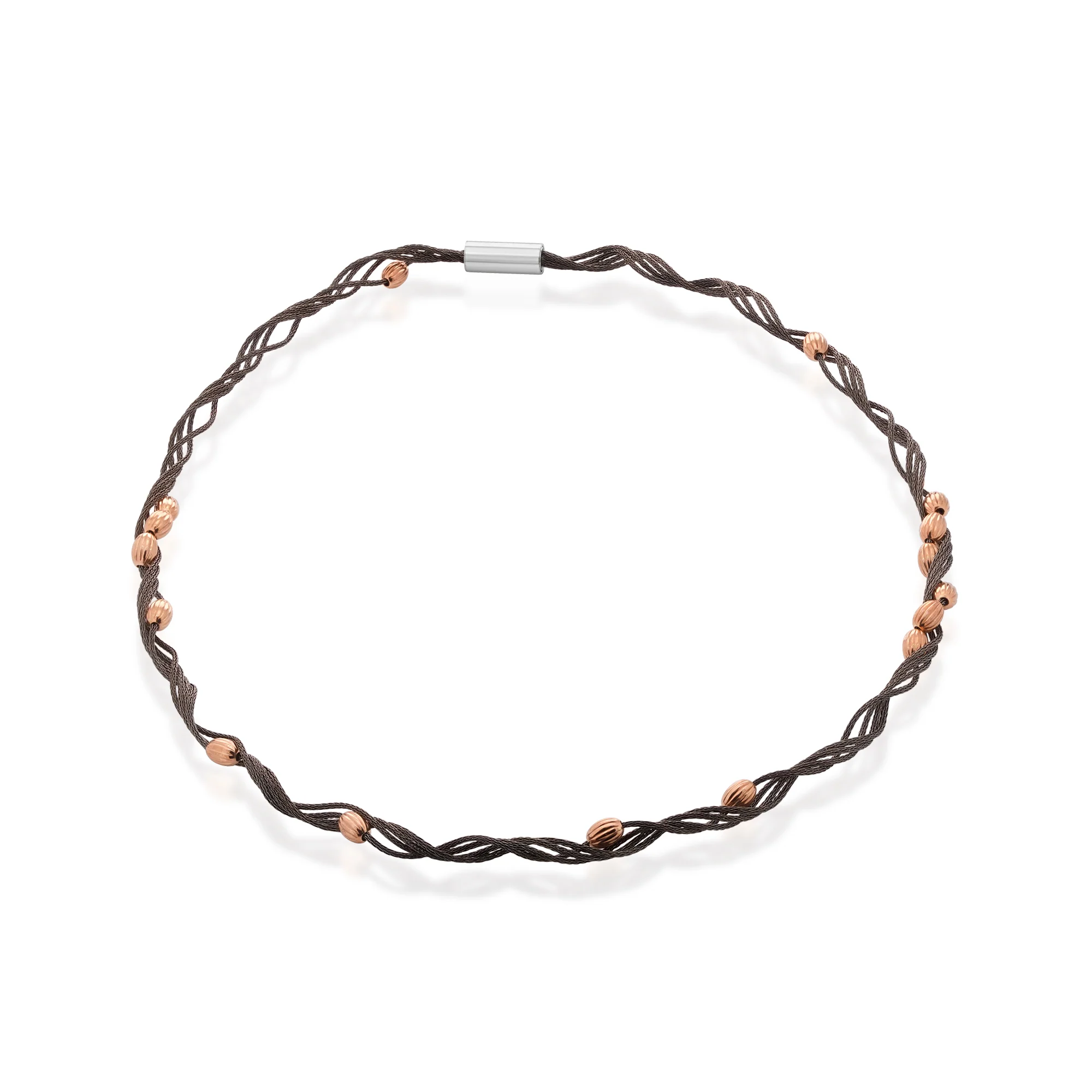 Black Rhodium Plated Sterling Silver with Rose Oval Beads Twisted Italian Necklace - SPN00038 - Image 3
