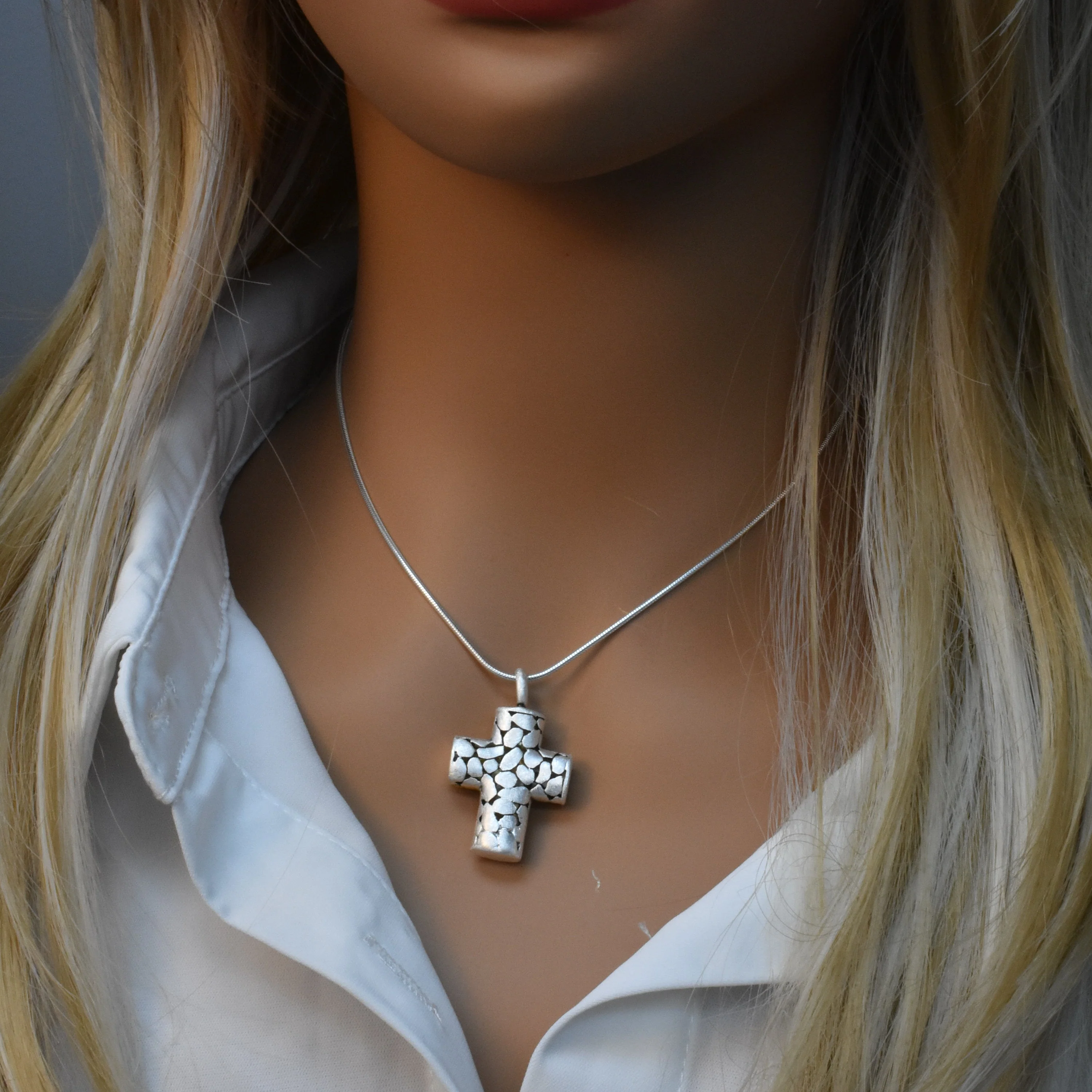 Clearance-Sterling Silver Matte Finish 2 Tone Double Sided Rock Cross -SPP00034 - Image 4