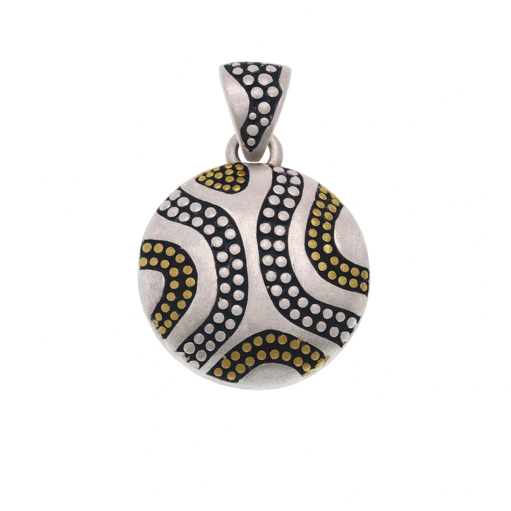 Clearance-Sterling Silver Three-Tone Beaded Dome Pendant - SPP00052