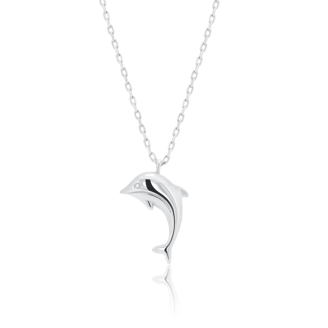 Rhodium Plated 925 Sterling Silver 9mm x 16mm Dolphin Adjustable Necklace - TGN00002