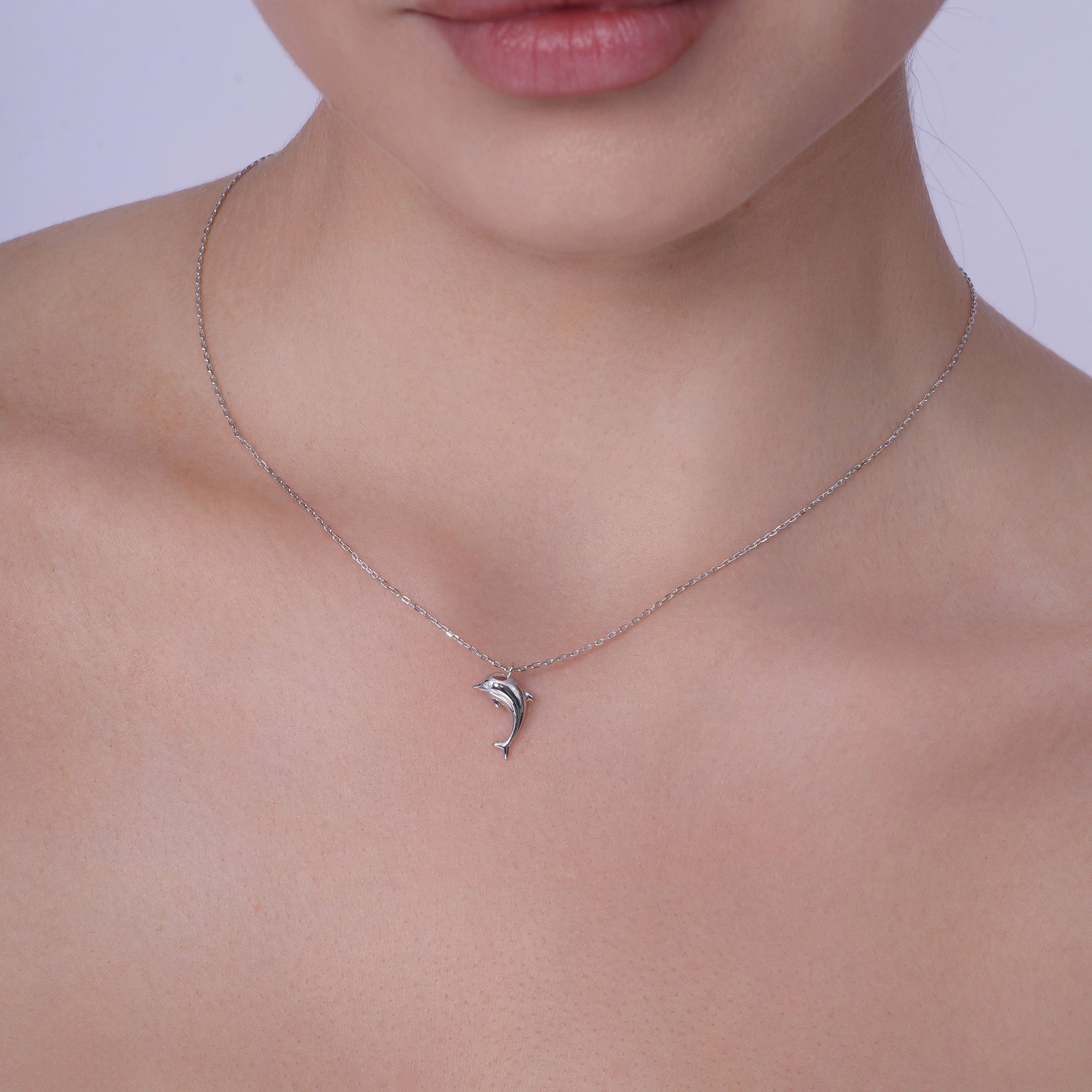 Rhodium Plated 925 Sterling Silver 9mm x 16mm Dolphin Adjustable Necklace - TGN00002 - Image 2