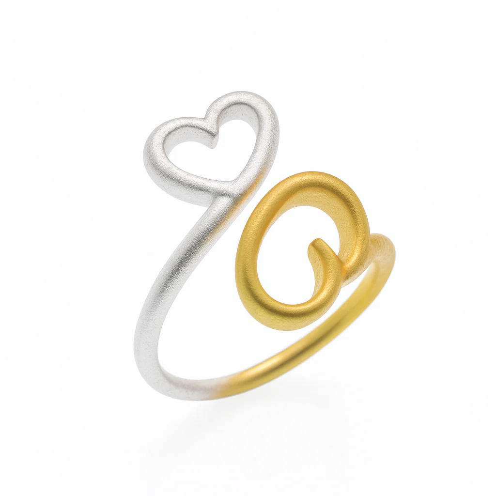 Gold Plated 925 Sterling Silver Two Tone Double Heart Ring - SPR00016