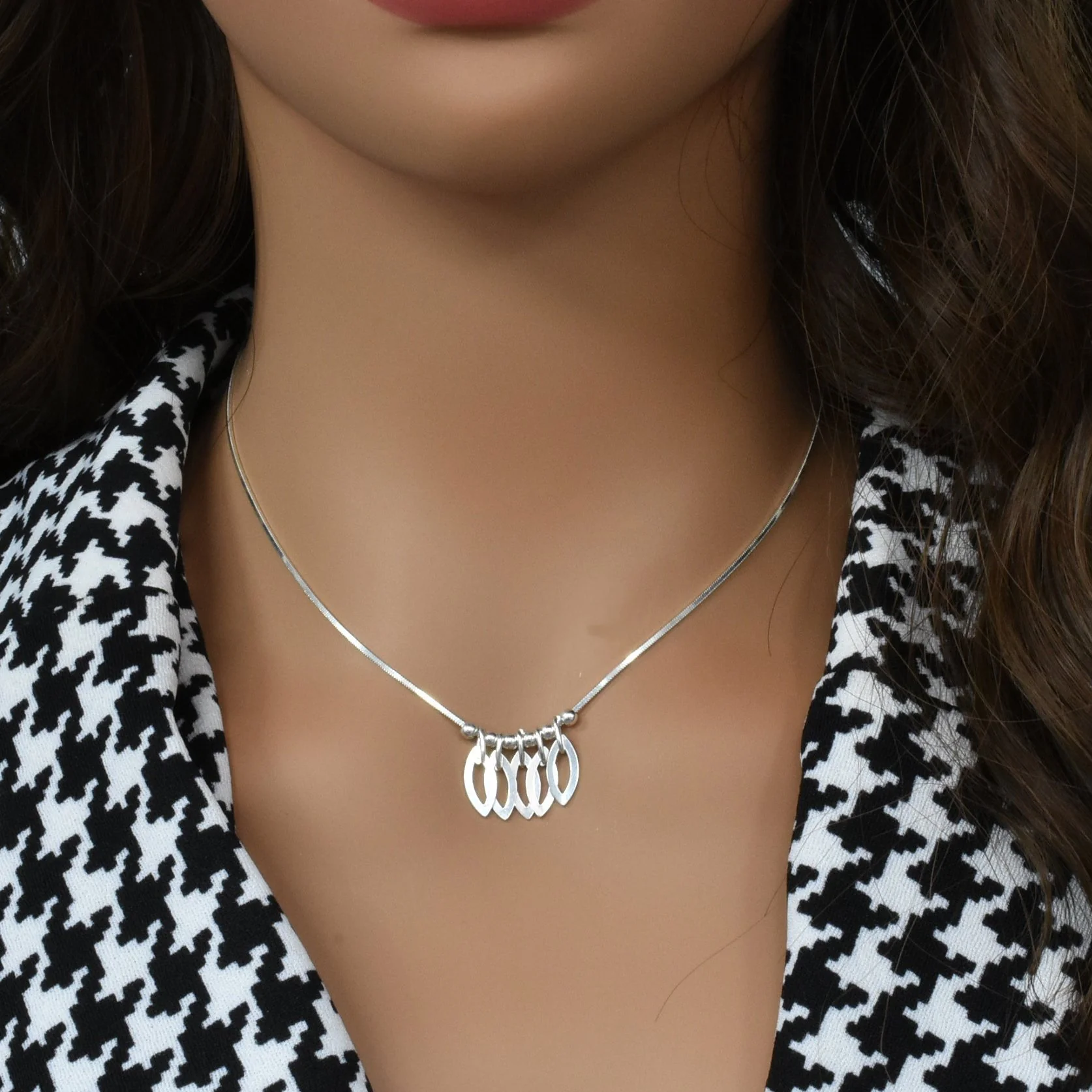 High Polish 925 Sterling Silver Dainty Multi Almond Shaped Dangle Small Bead Necklace- SPN00009-SM - Image 2
