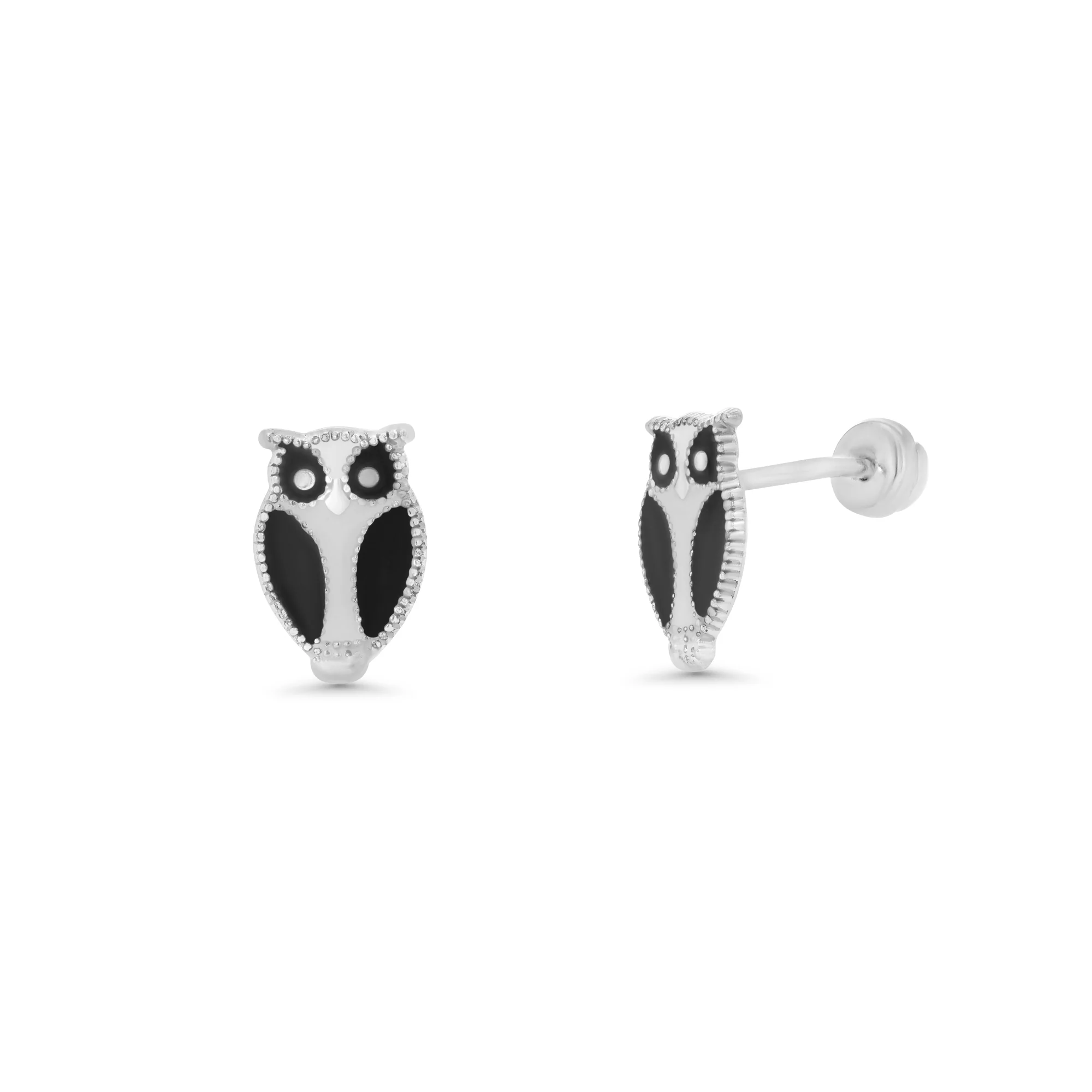 High Polished 925 Silver Enamel Owl Earrings- SIL00018 - Image 3