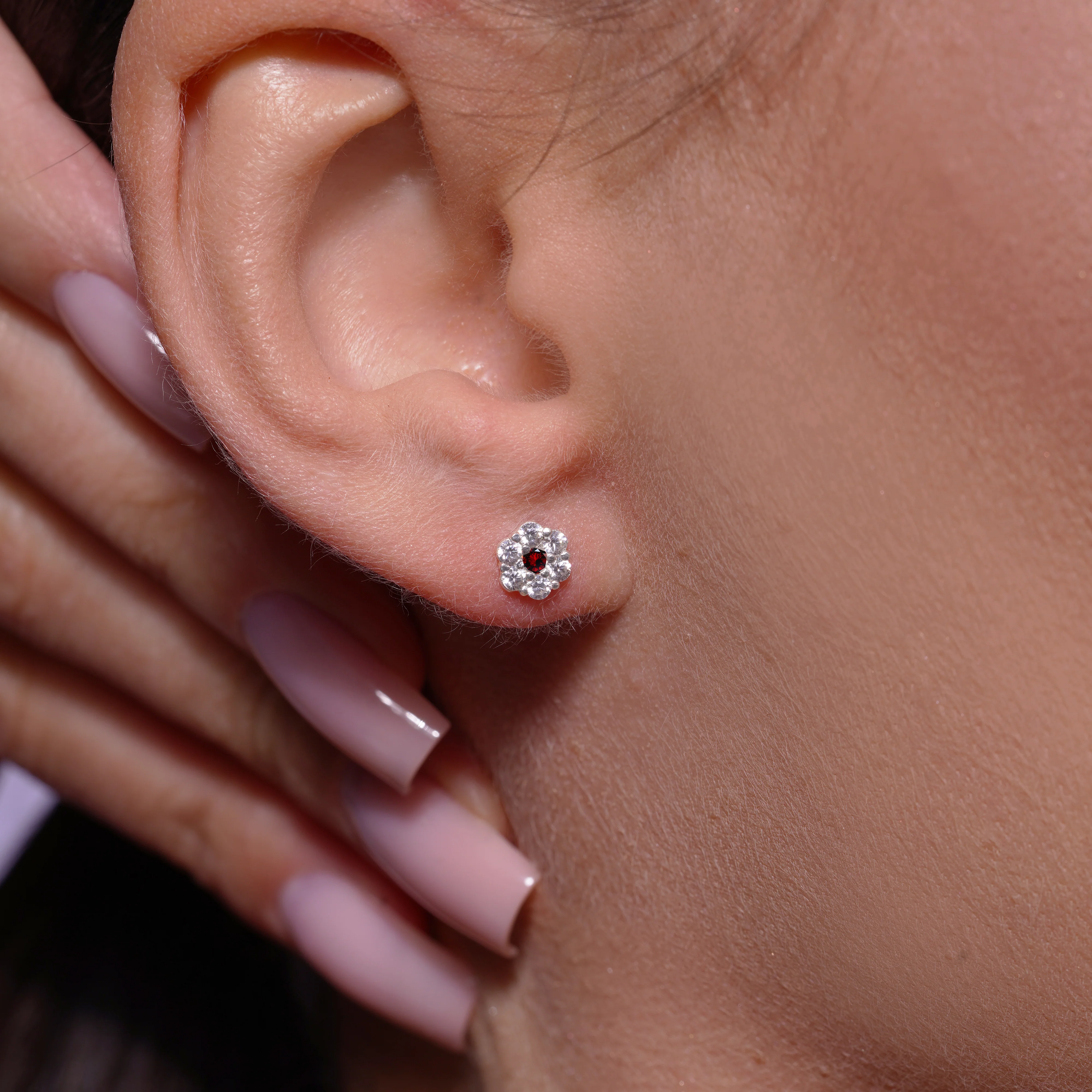 High Polished 925 Silver CZ Mini Rosette Earring - SIL00007 - Image 4