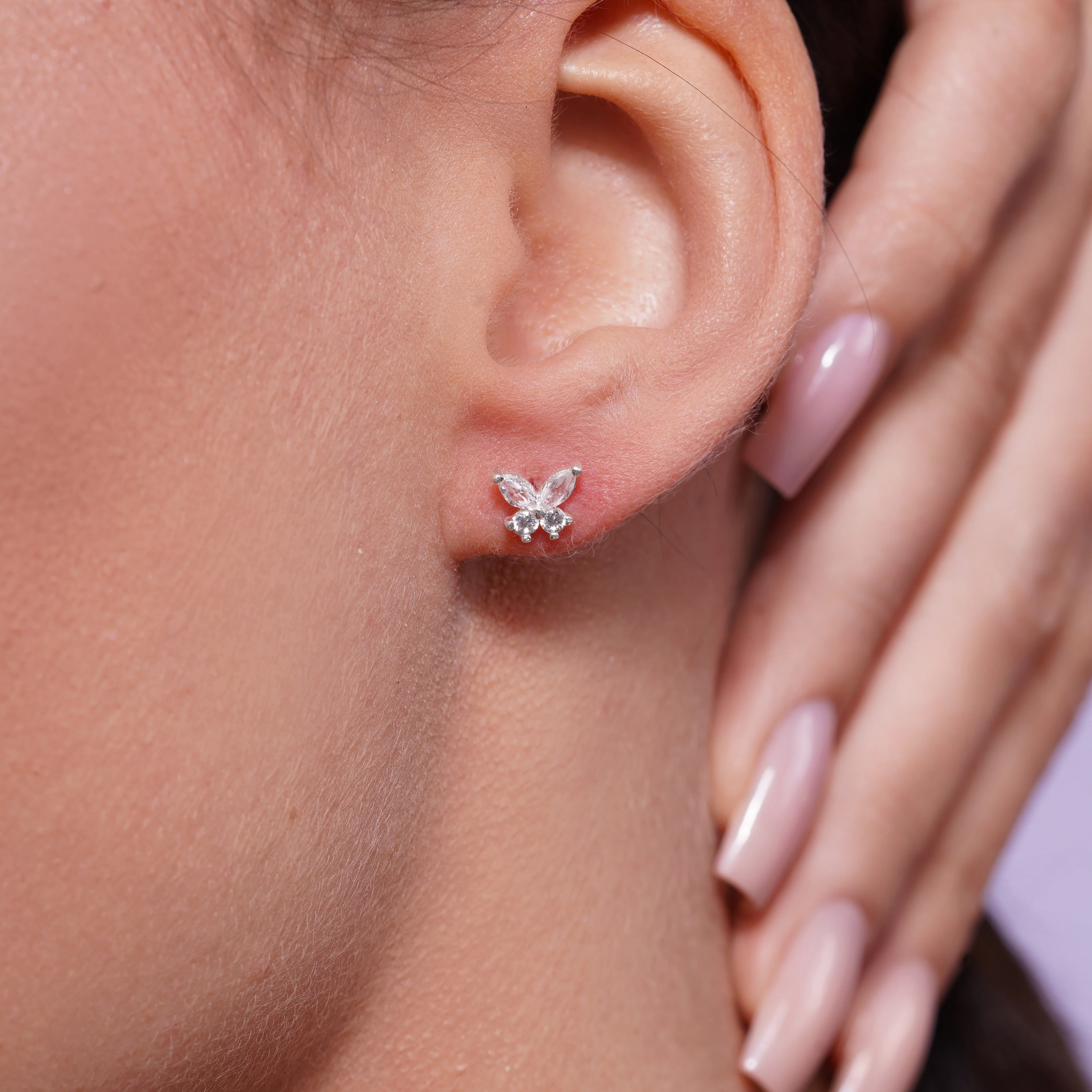 High Polished 925 Silver CZ Butterfly Earring - SIL00005 - Image 2