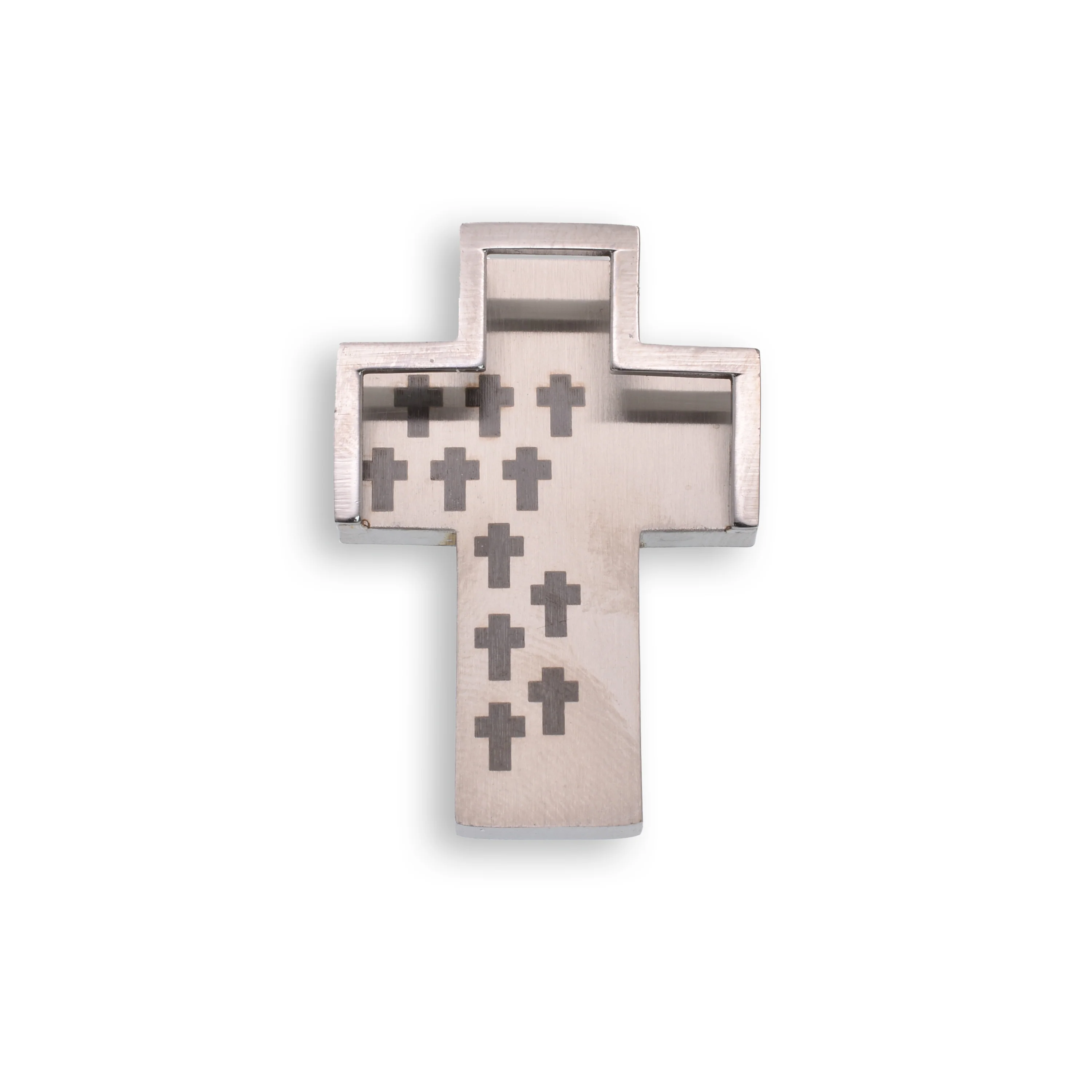 Rhodium & Black Plated Stainless Steel Multi Cross Pendant - SSP00349