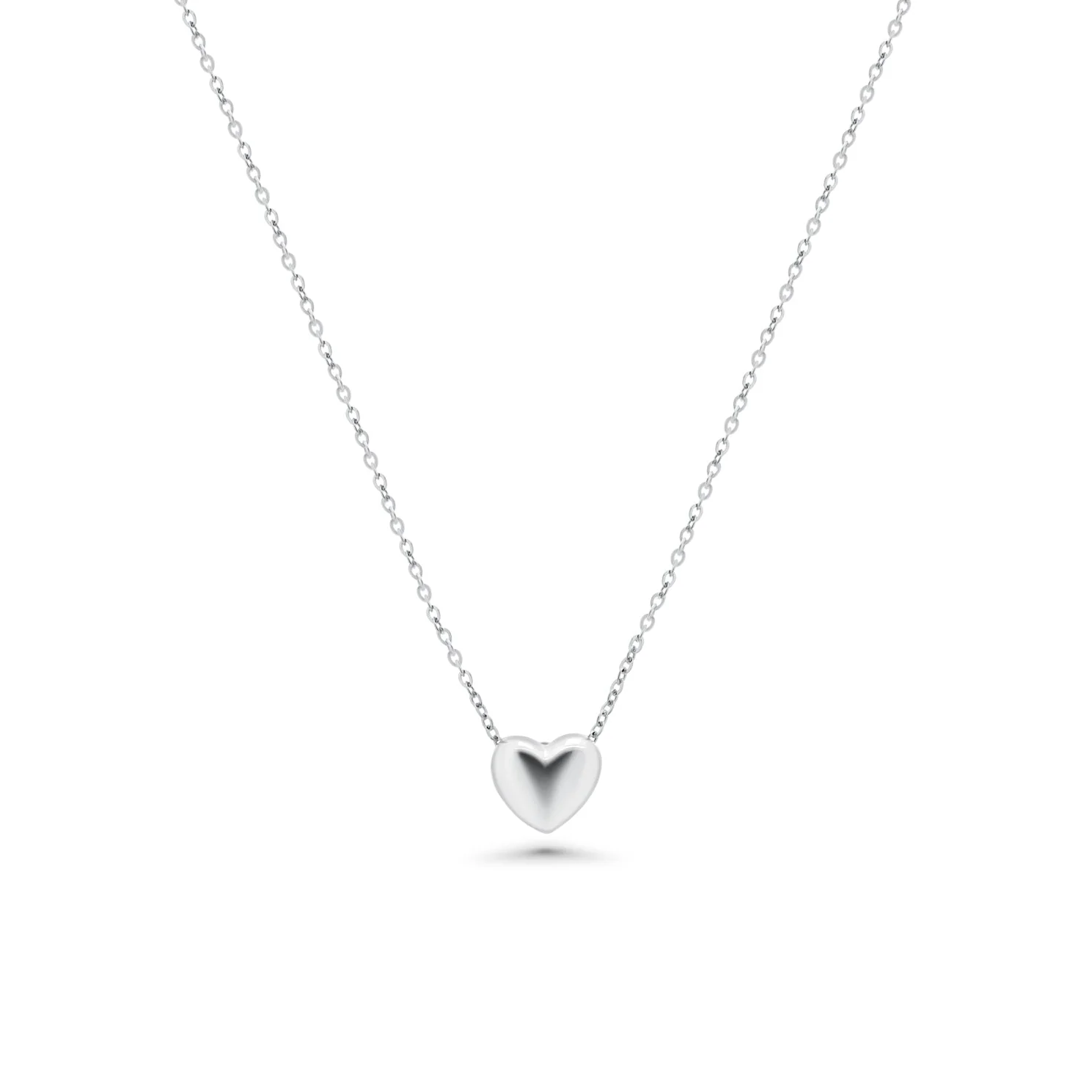 Rhodium Plated 925 Sterling Silver 9.6mm x 7.5mm Heart Adjustable Necklace - TGN00001