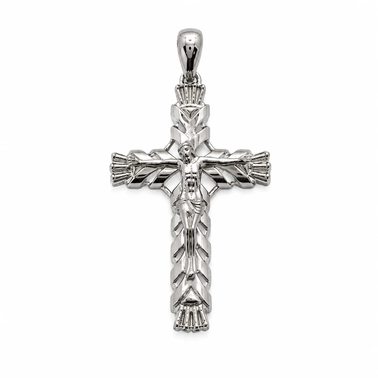 Rhodium Plated 925 Sterling Silver Diamond Cut Ornate Faceted Cross Pendant - TGP00006 | TGP00007 - Image 2