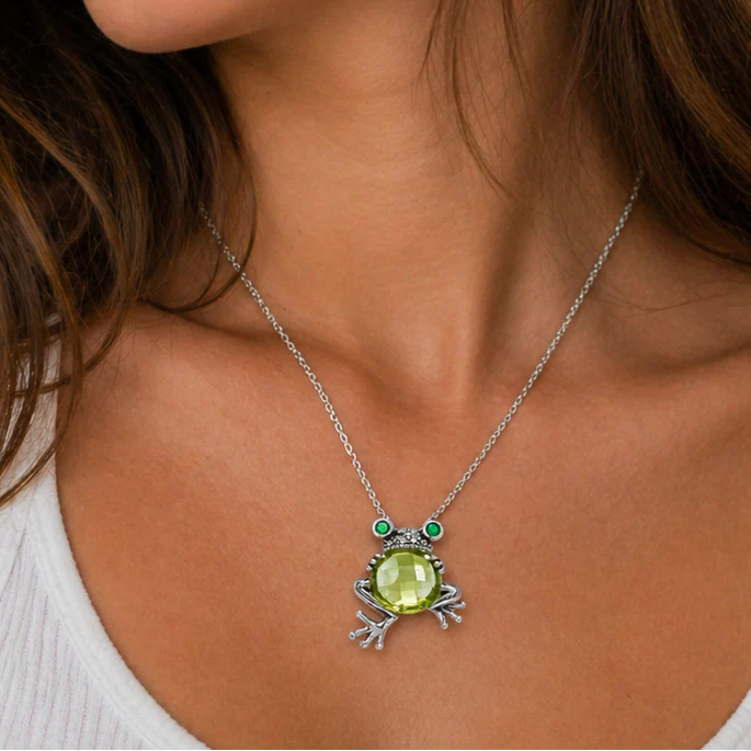 Rhodium Plated 925 Sterling Silver Green CZ Frog Pendant Necklace -STP00643 - Image 2