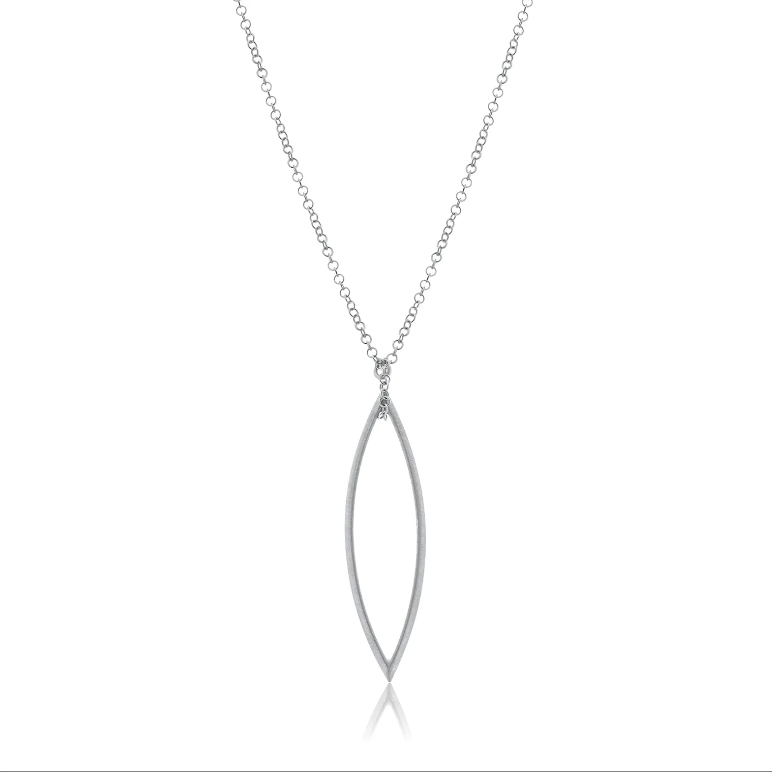 Rhodium Plated 925 Sterling Silver Large Cut Out  Almond Dangle Necklace - SPN00032