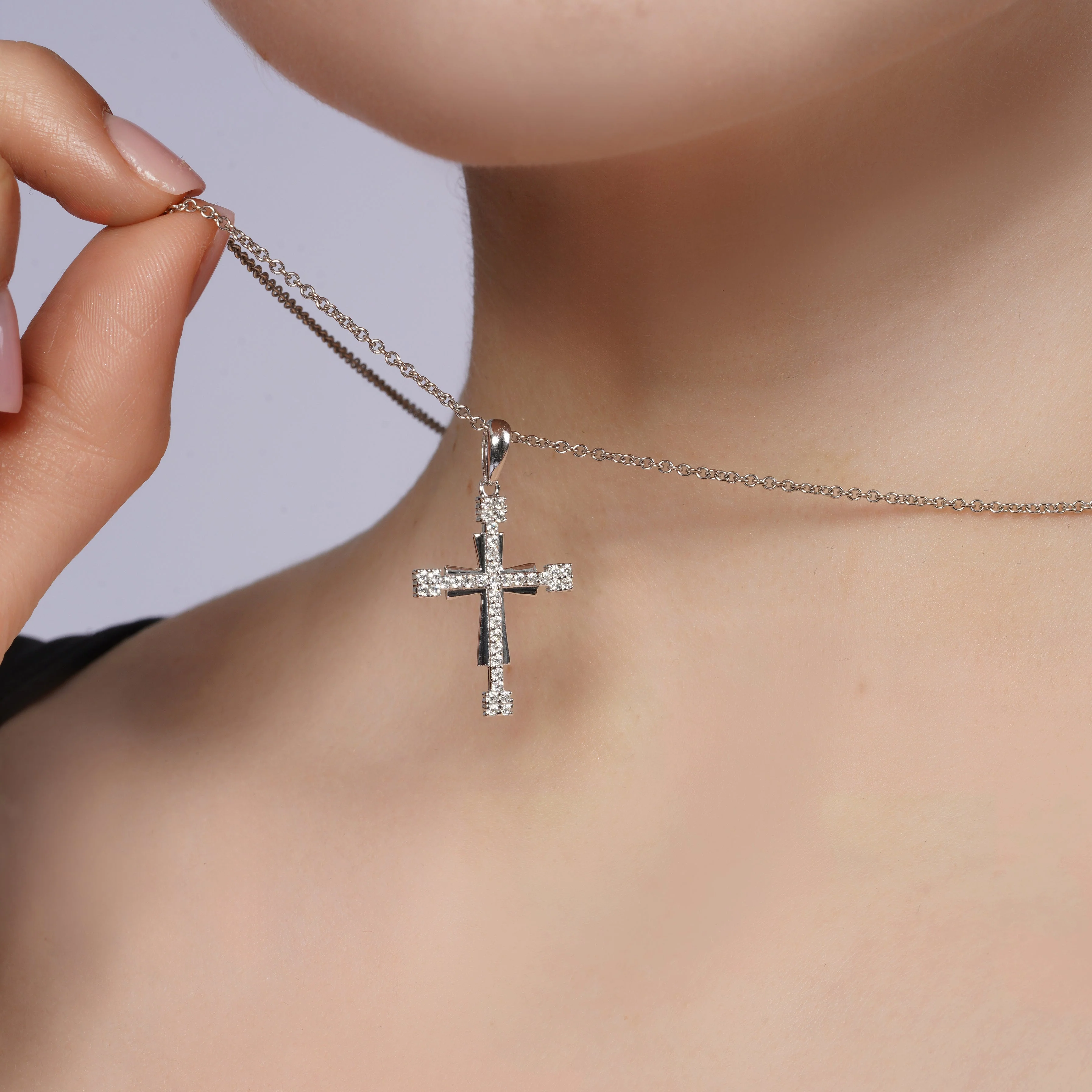 Rhodium Plated 925 Sterling Silver Moissanite Double Layer Cross Pendant - MGMP00009 - Image 2