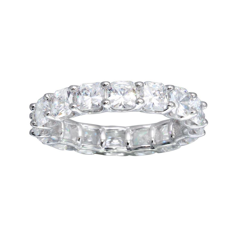 Rhodium Plated 925 Sterling Silver Moissanite or CZ Eternity Band Ring - MGMR00270 | GMR00270 | GMR00270RBC