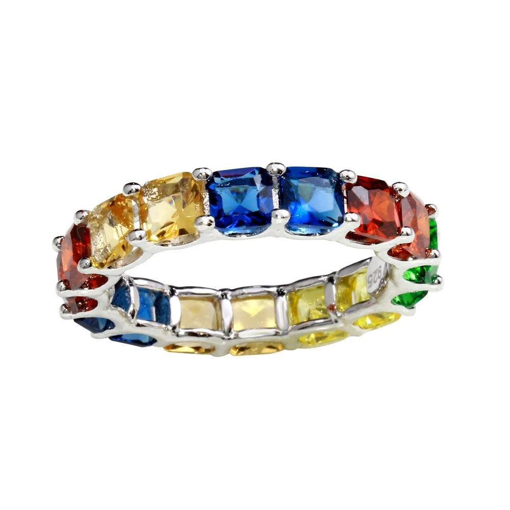 Rhodium Plated 925 Sterling Silver Moissanite or CZ Eternity Band Ring - MGMR00270 | GMR00270 | GMR00270RBC - Image 2