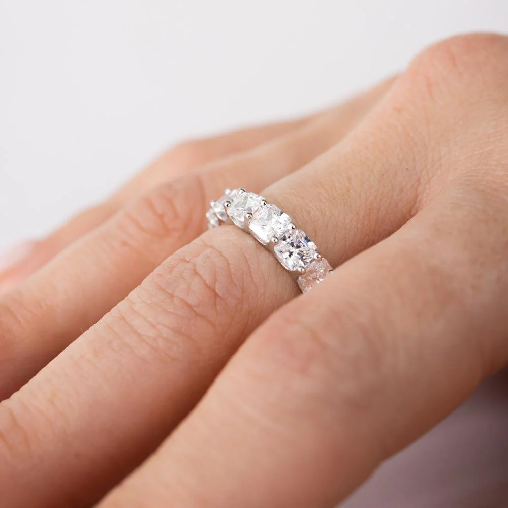Rhodium Plated 925 Sterling Silver Moissanite or CZ Eternity Band Ring - MGMR00270 | GMR00270 | GMR00270RBC - Image 5